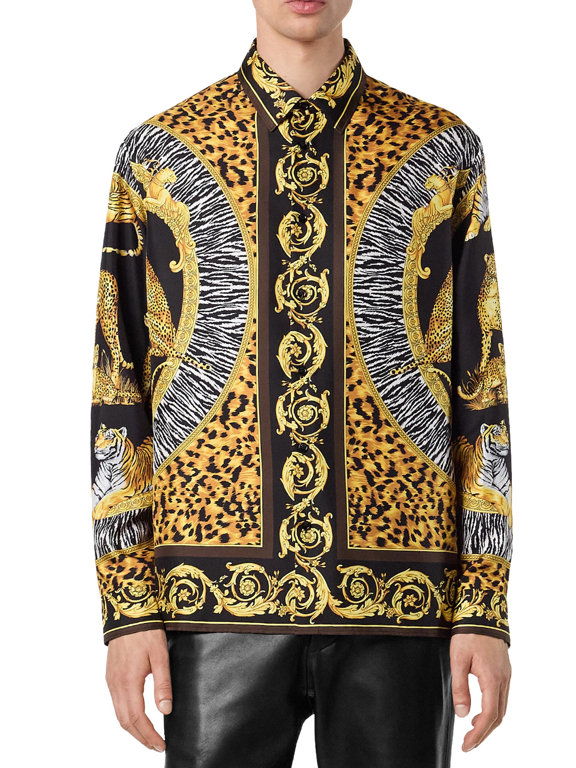 Versace Wild Cats Silk Long-Sleeve Shirt | Saks Fifth Avenue