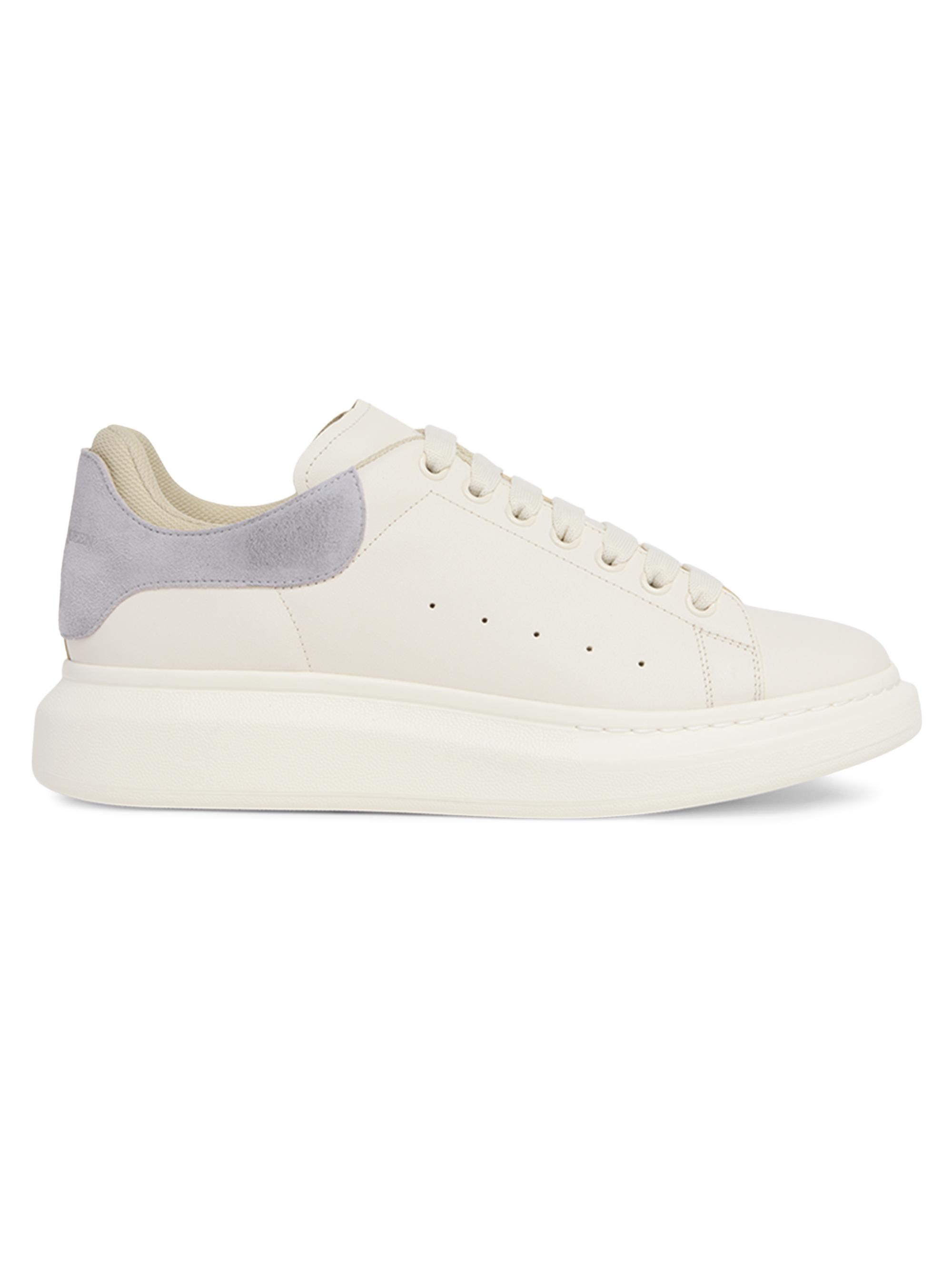 McQueen Men's Oversized Leather & Suede Low-Top Sneakers - White Grey