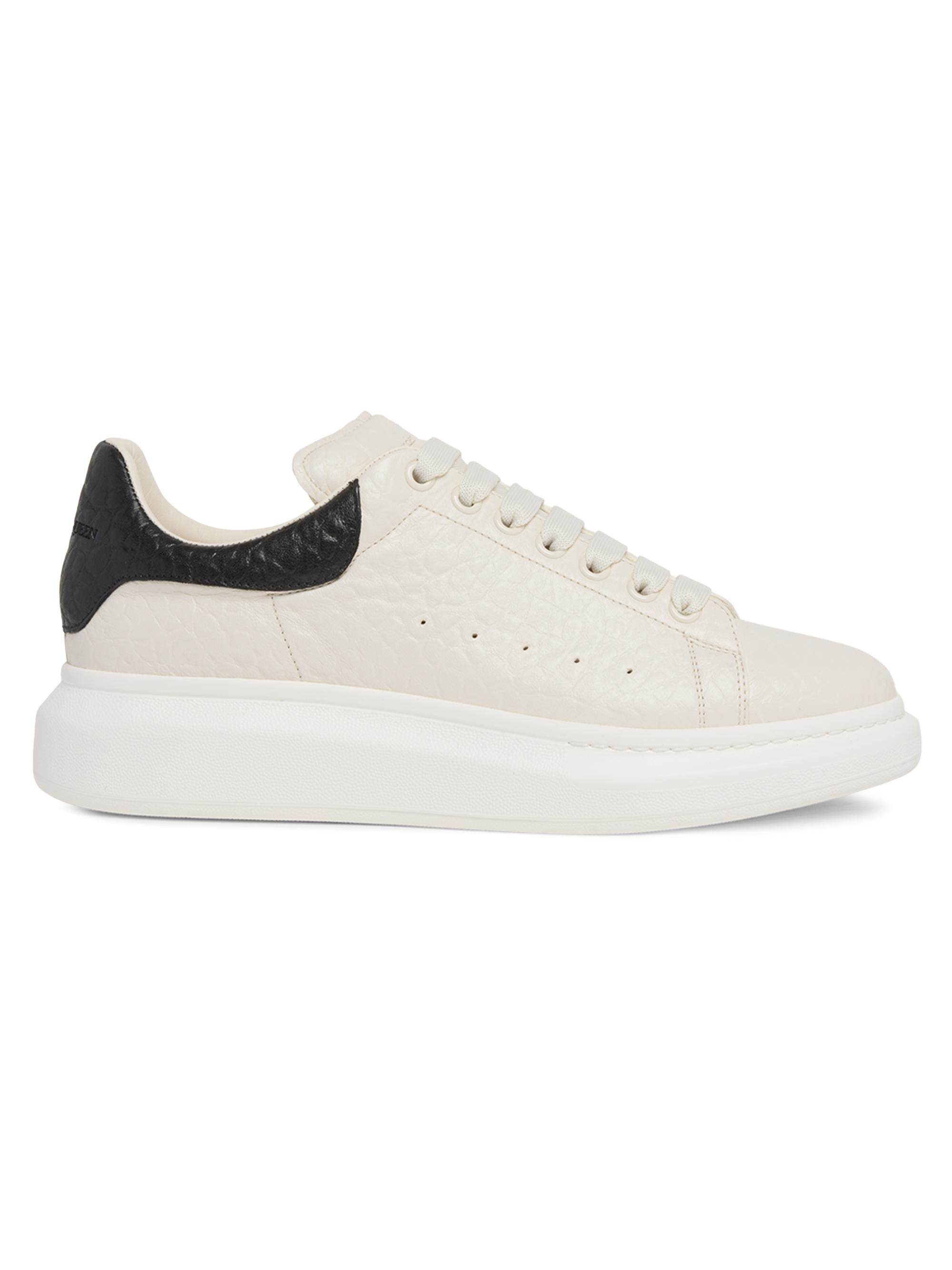 McQueen Men's Oversized Grainy Leather Low-Top Sneakers - White Black