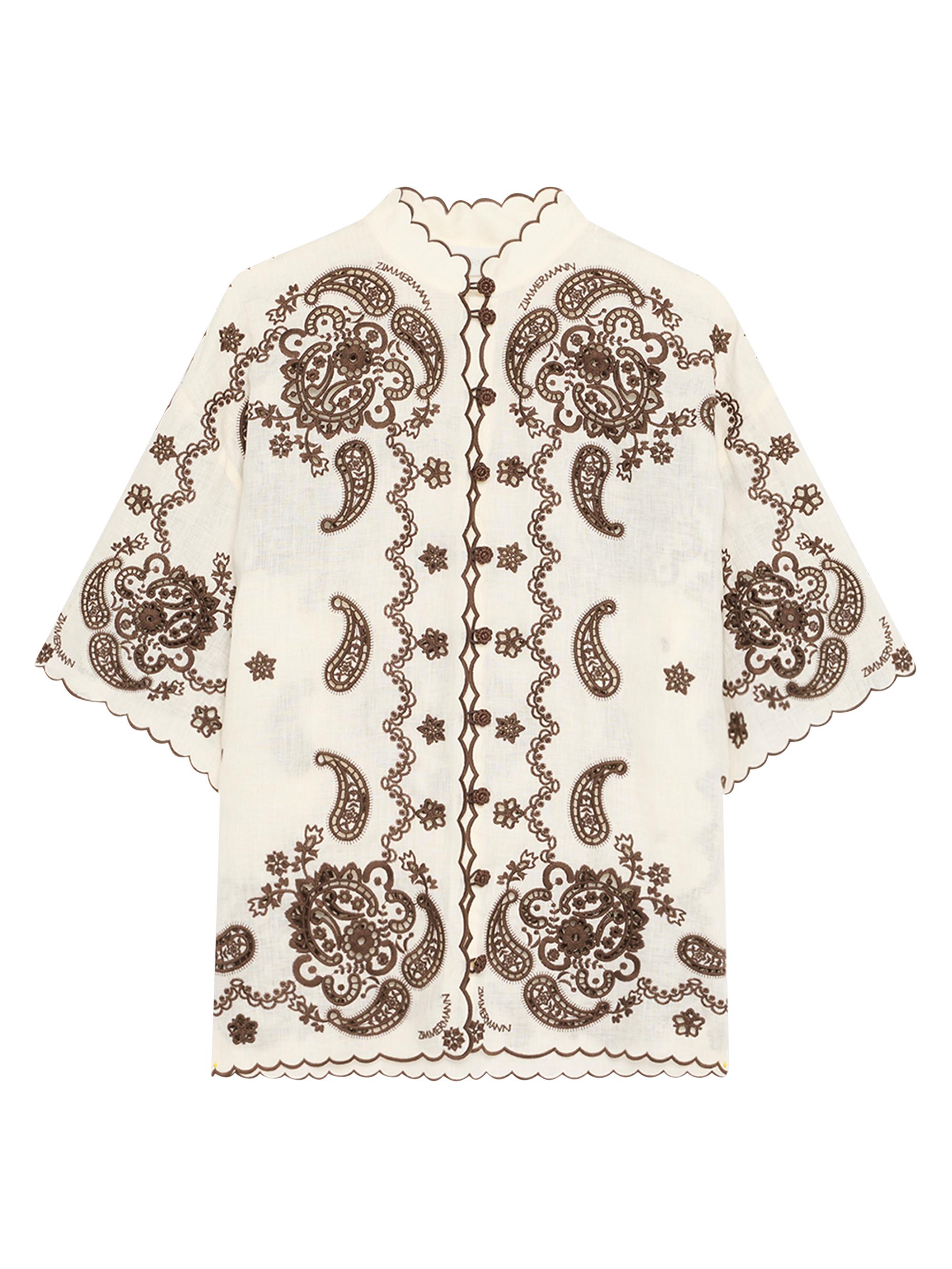 Zimmermann Women's Ascension Embroidered Linen Shirt - White Brown