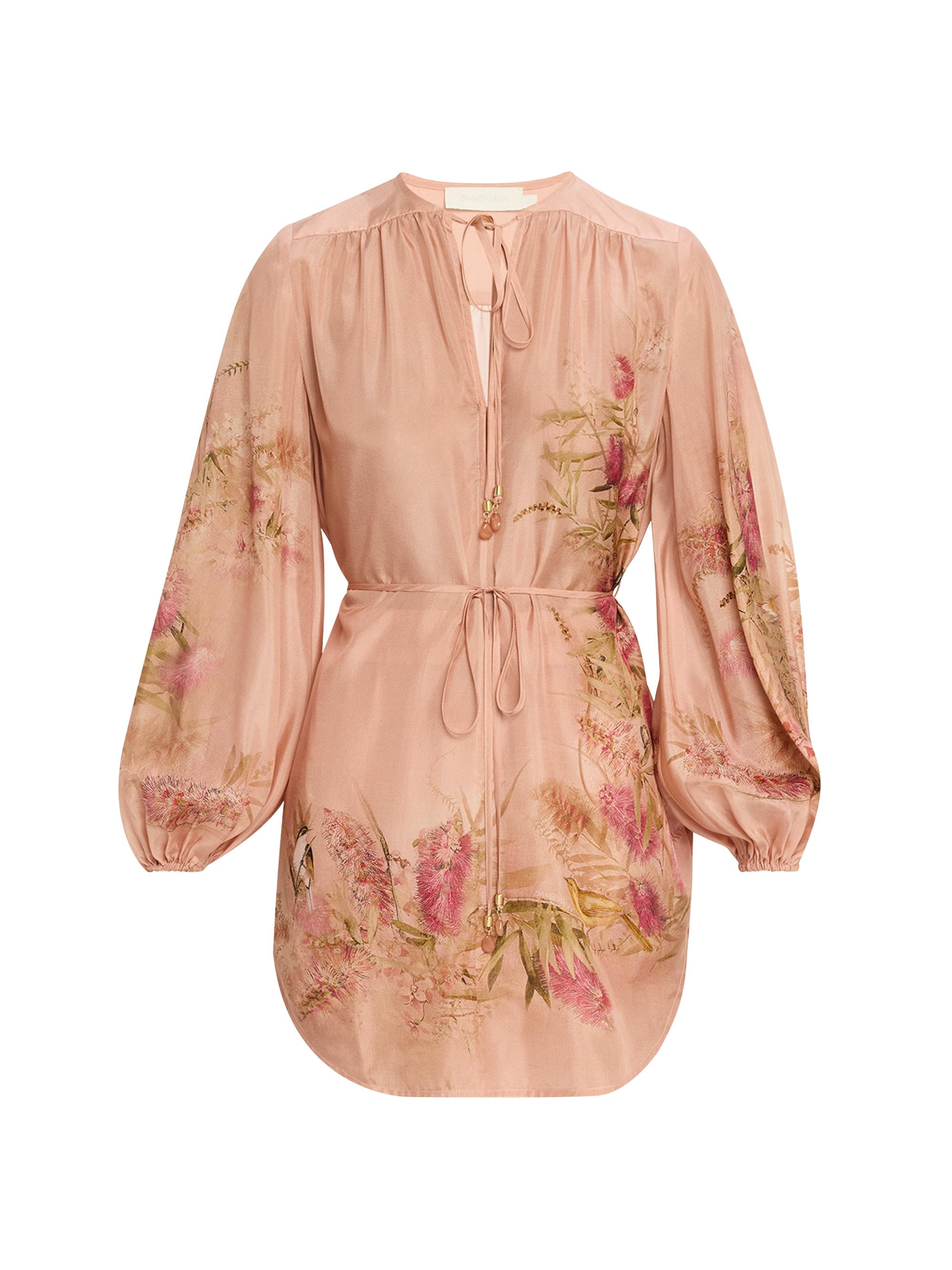 Zimmermann Women's Cascadian Floral Silk Tunic Top - Pink Pattern