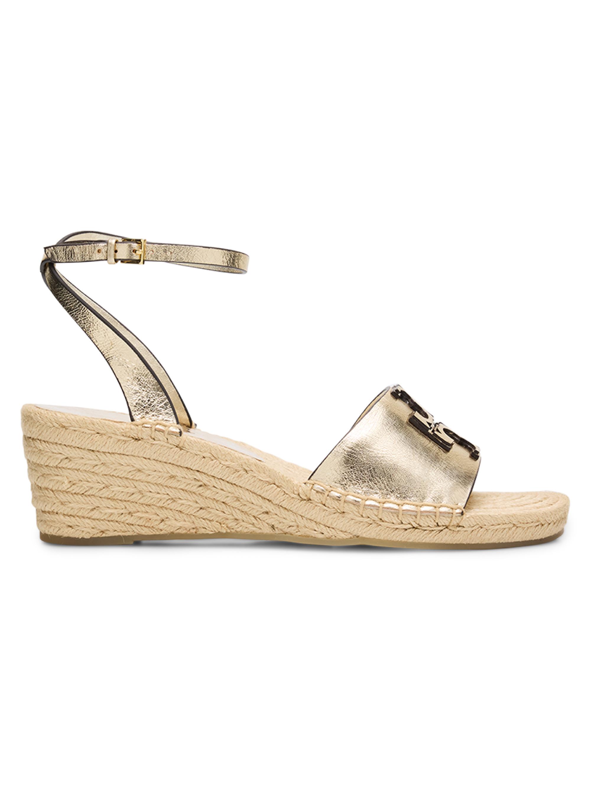 Tory Burch Women's Ines 50MM Logo Metallic Leather Wedge Espadrilles - Gold