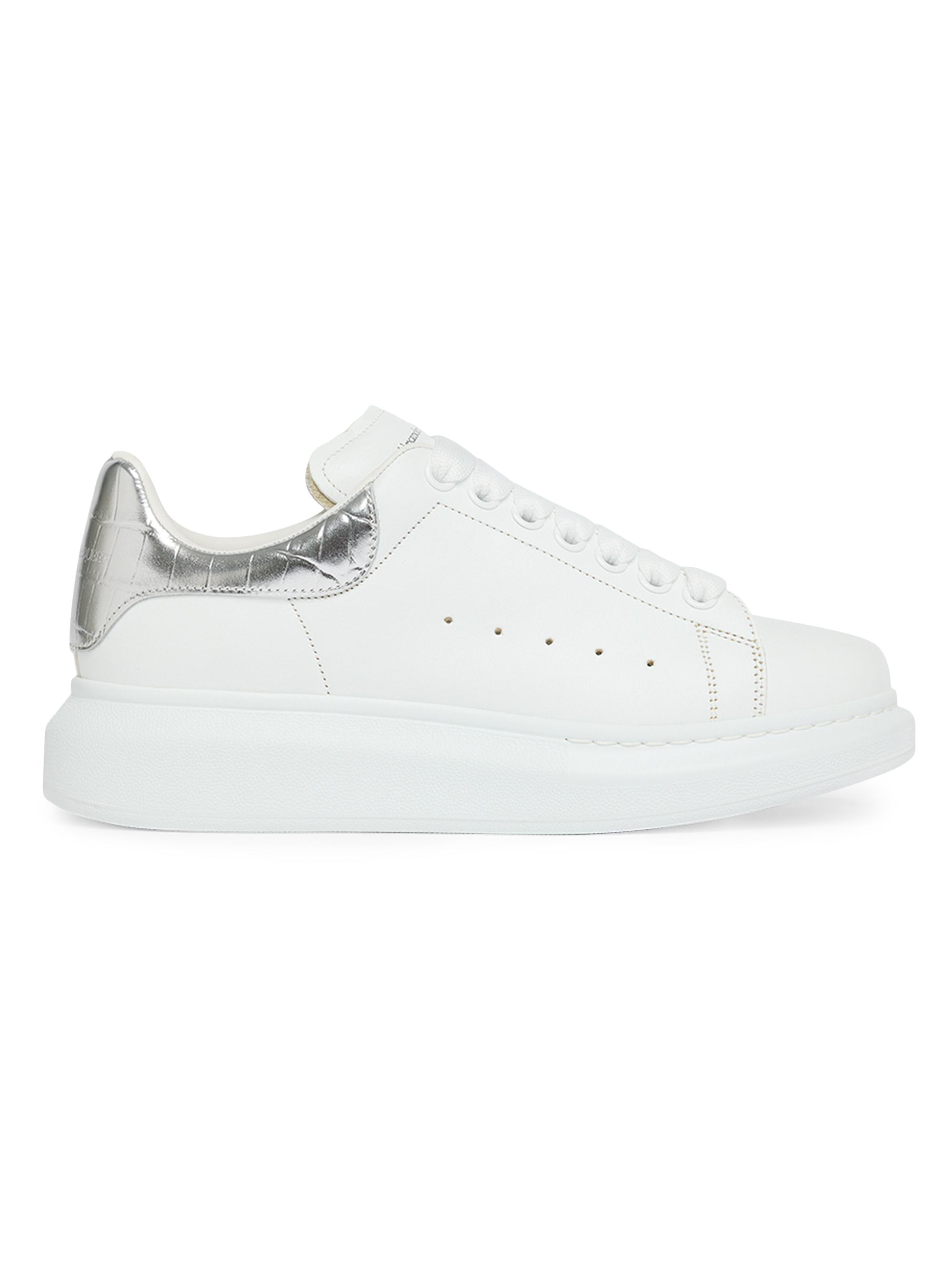 McQueen Women's Oversized Metallic Leather Low-Top Sneakers - White