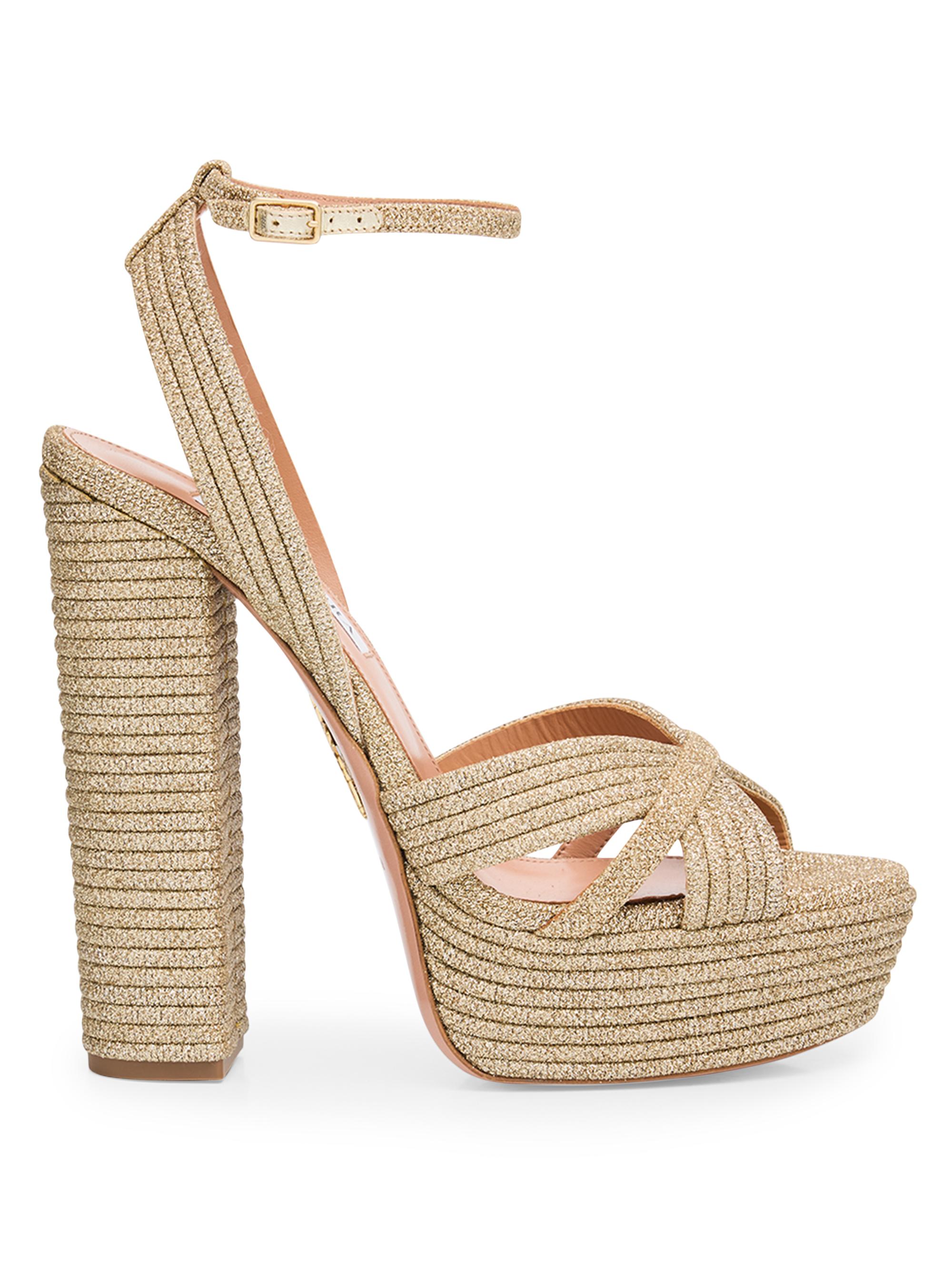 Aquazzura Women's Sundance 140MM Cotton Platform Sandals - Gold