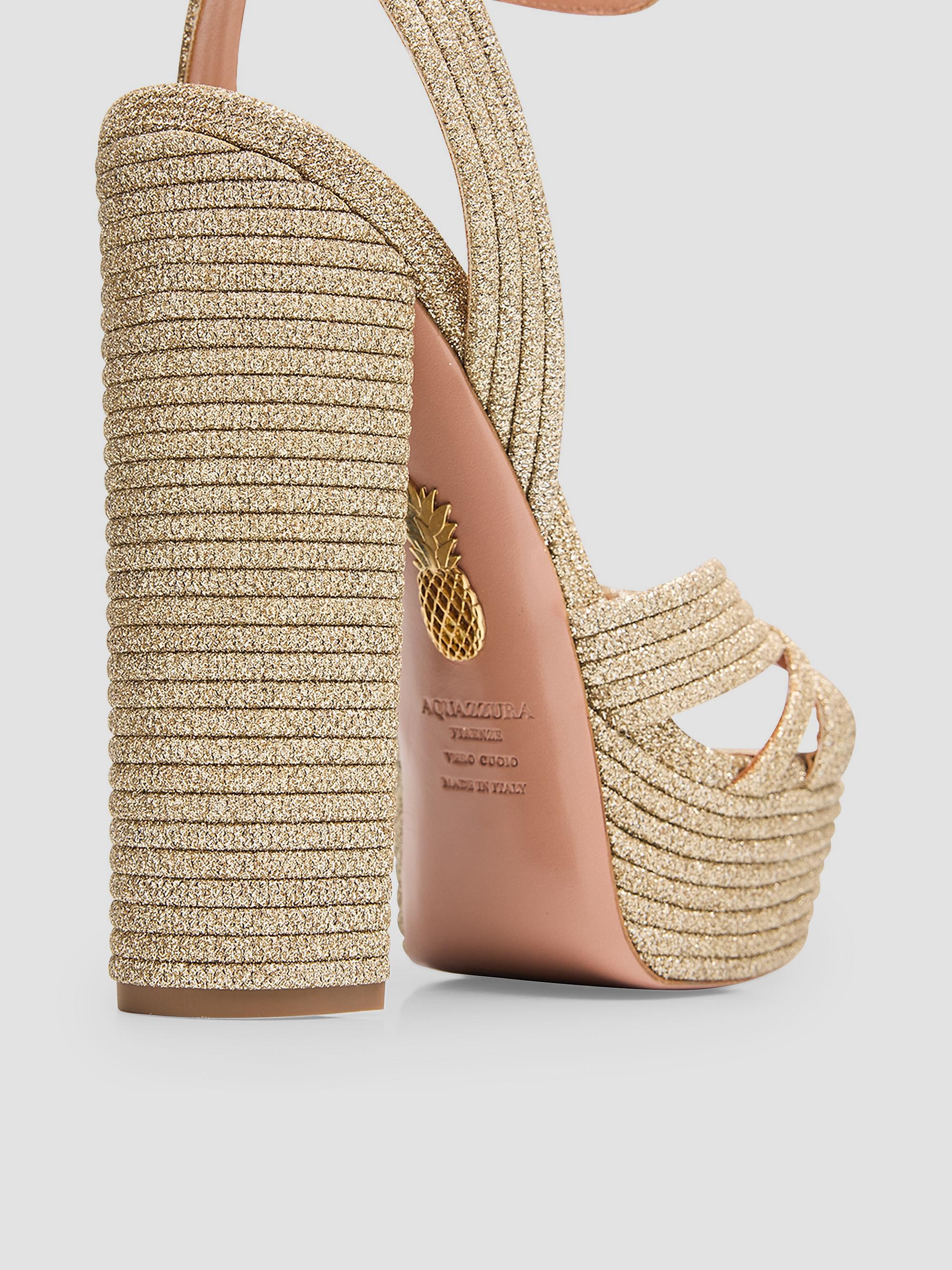 Aquazzura Sundance 140MM Cotton Platform Sandals | Saks Fifth Avenue
