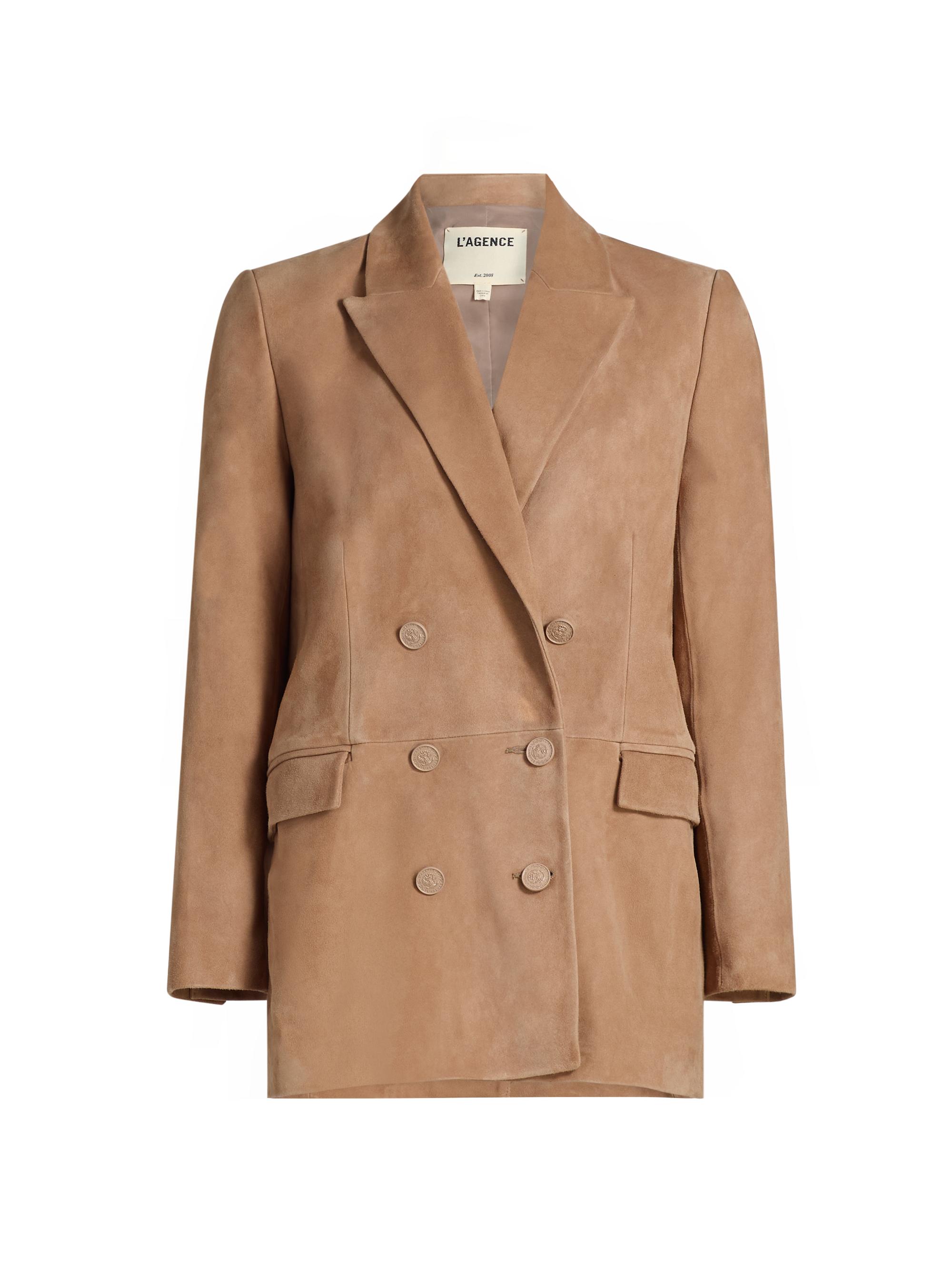 L'AGENCE Women's Aimee Suede Double-Breasted Blazer - Cappuccino