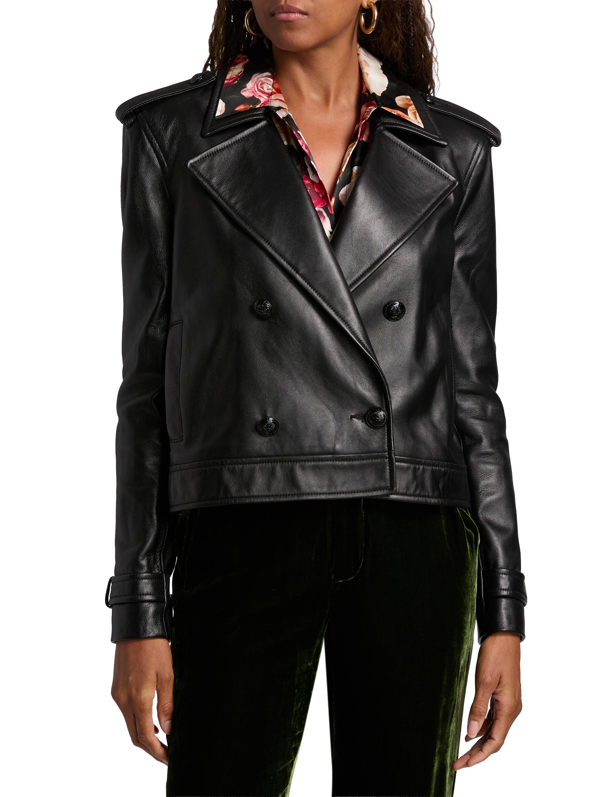 L'AGENCE Xoey Cropped Leather Trench Jacket | Saks Fifth Avenue