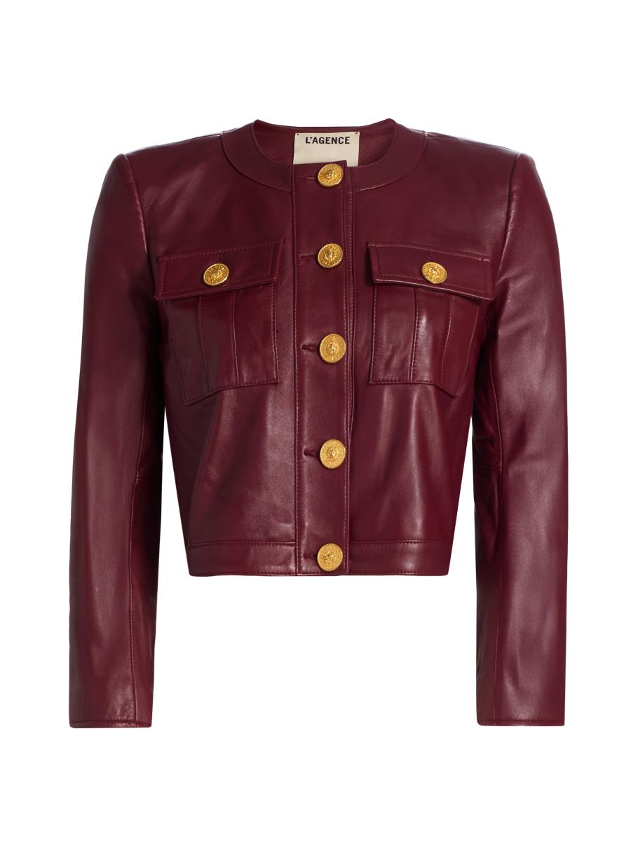 L'AGENCE Deidra Collarless Leather Crop Jacket | Saks Fifth Avenue