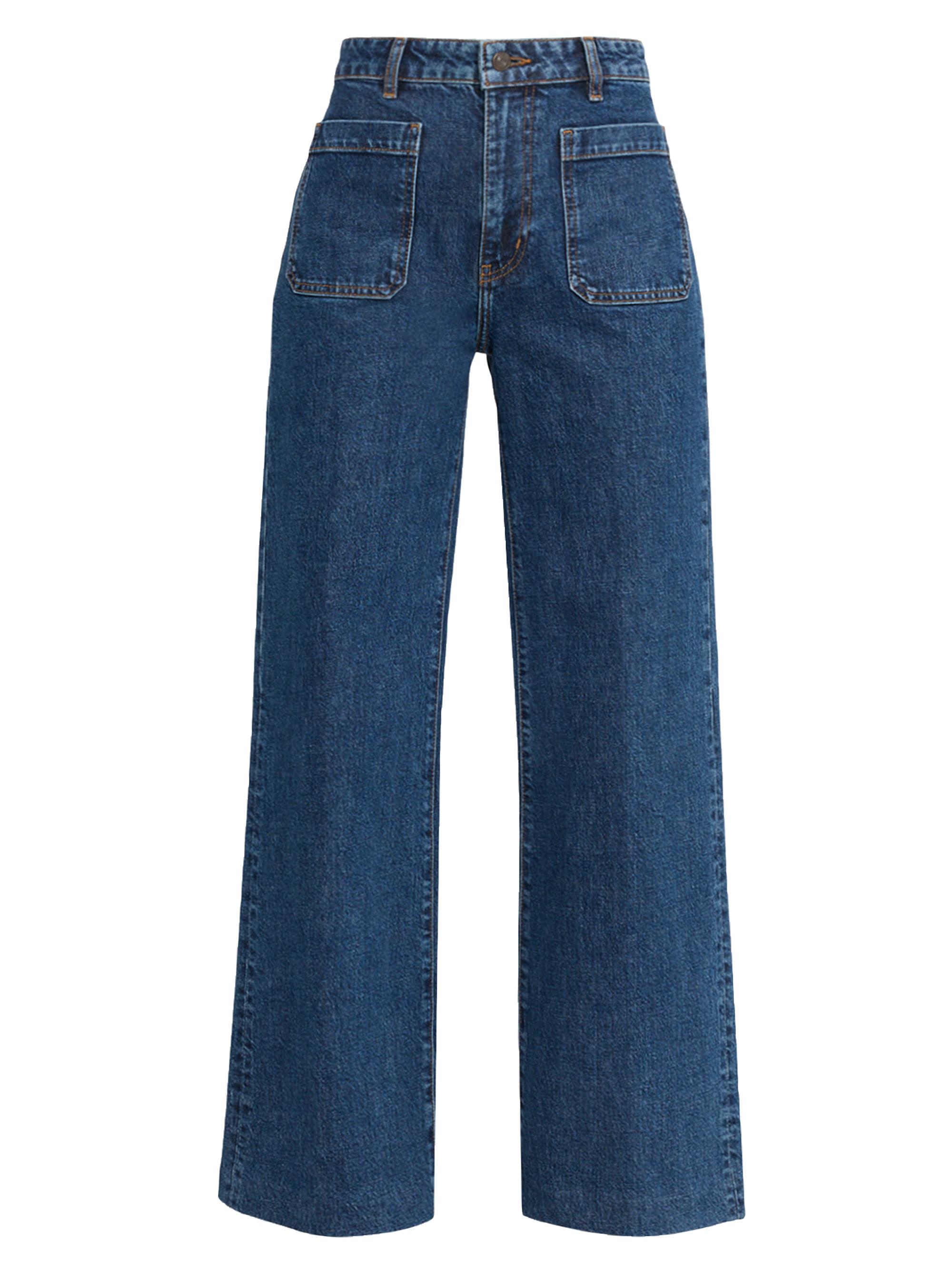 Frame Women's The Refined Stretch Patch-Pocket Wide Jeans - Medium Blue