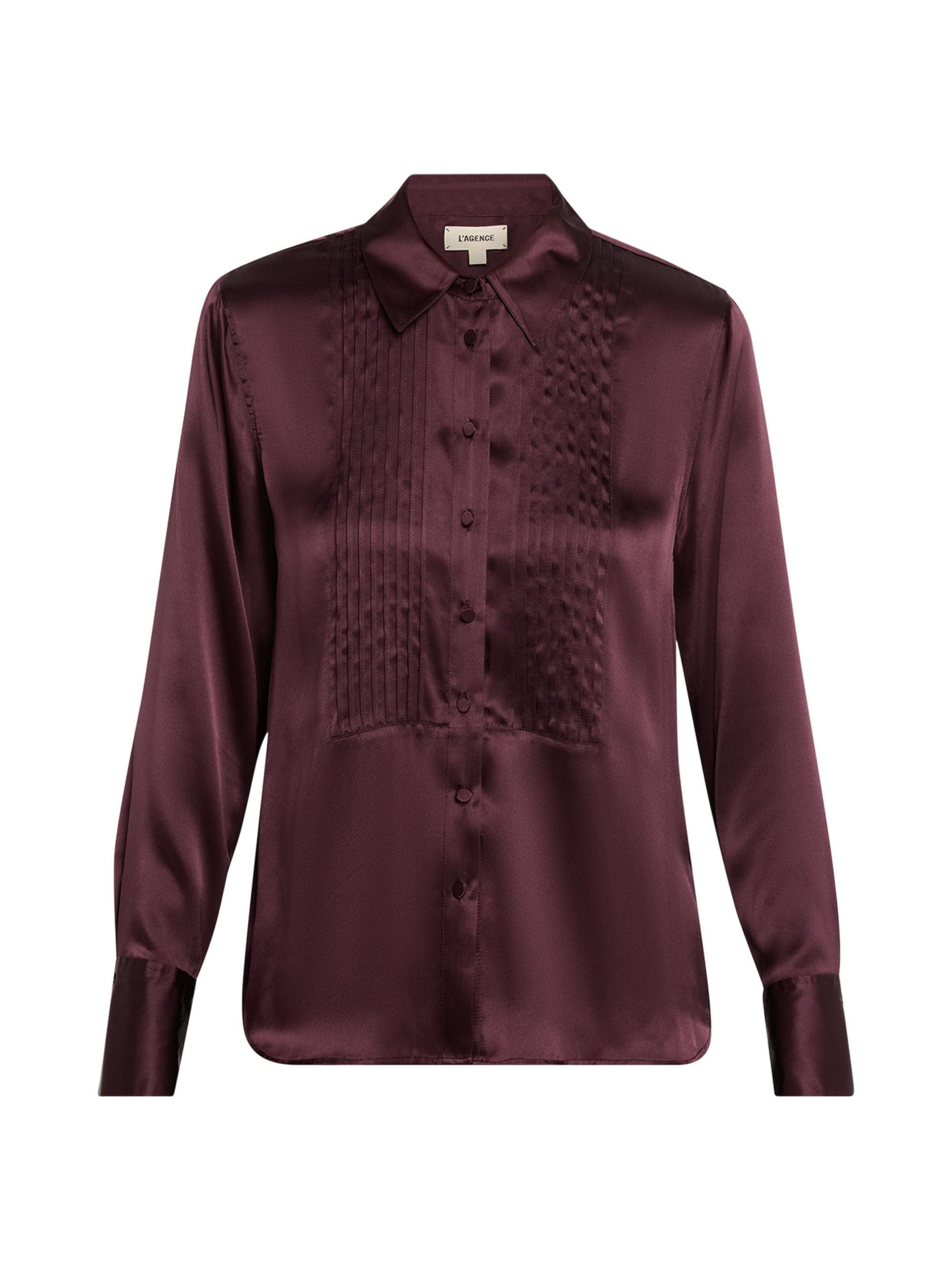 L'AGENCE Women's Divya Silk Pintucked Tuxedo Shirt - Dark Malbec