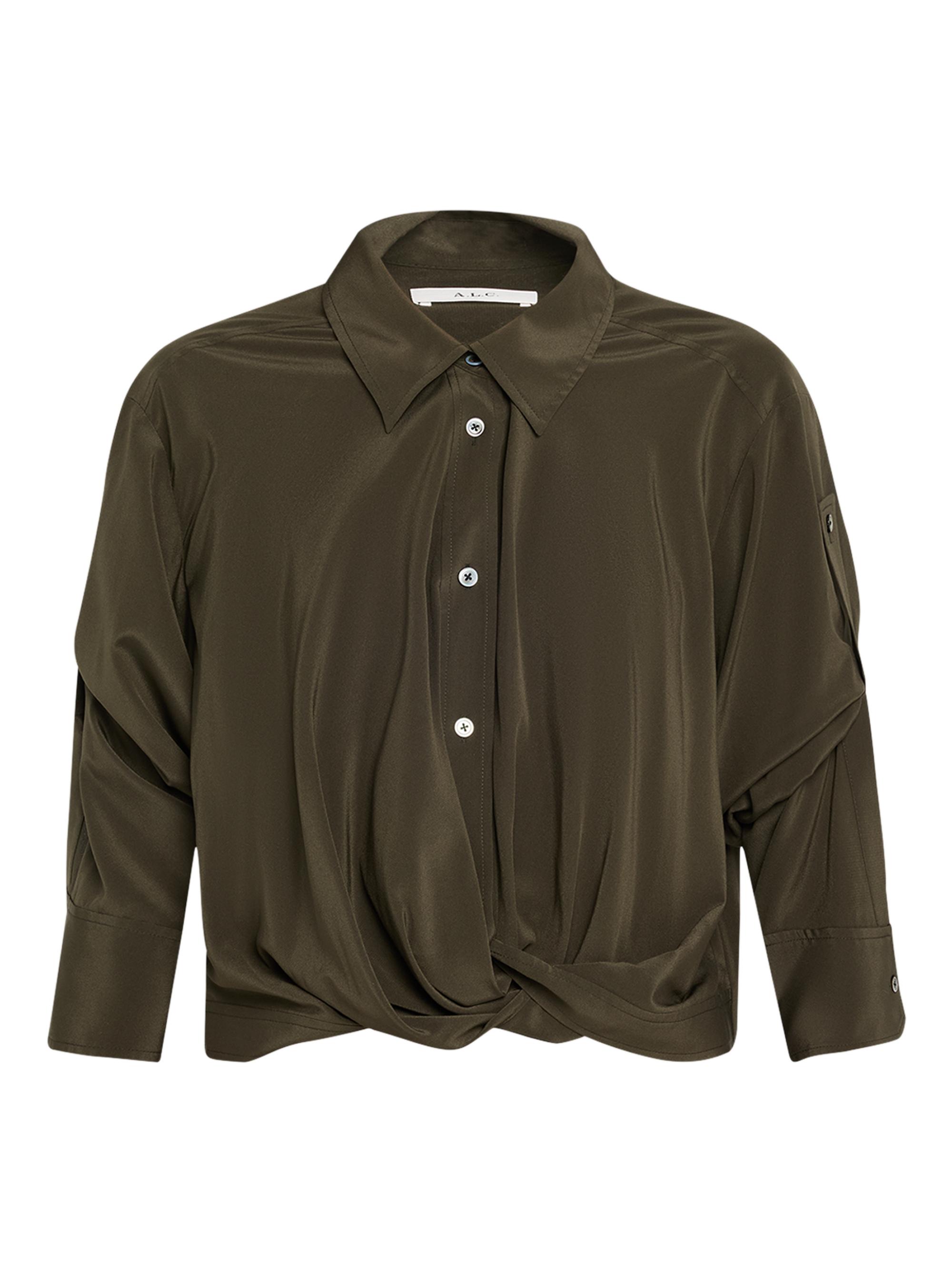 A.L.C. Women's Leo Twist-Hem Cropped Stretch-Silk Blouse - Olive