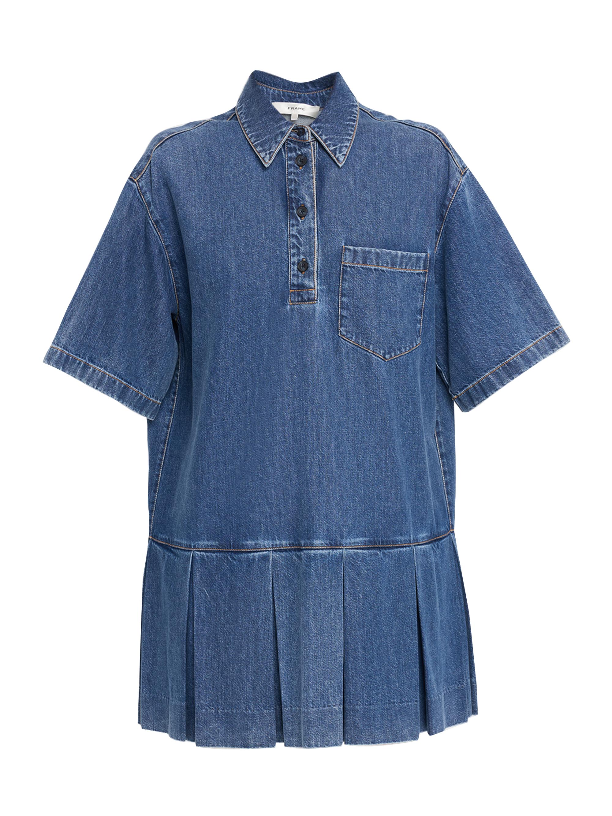 FRAME Women's The Tennis Denim Minidress - Blue | Thumbnail 6