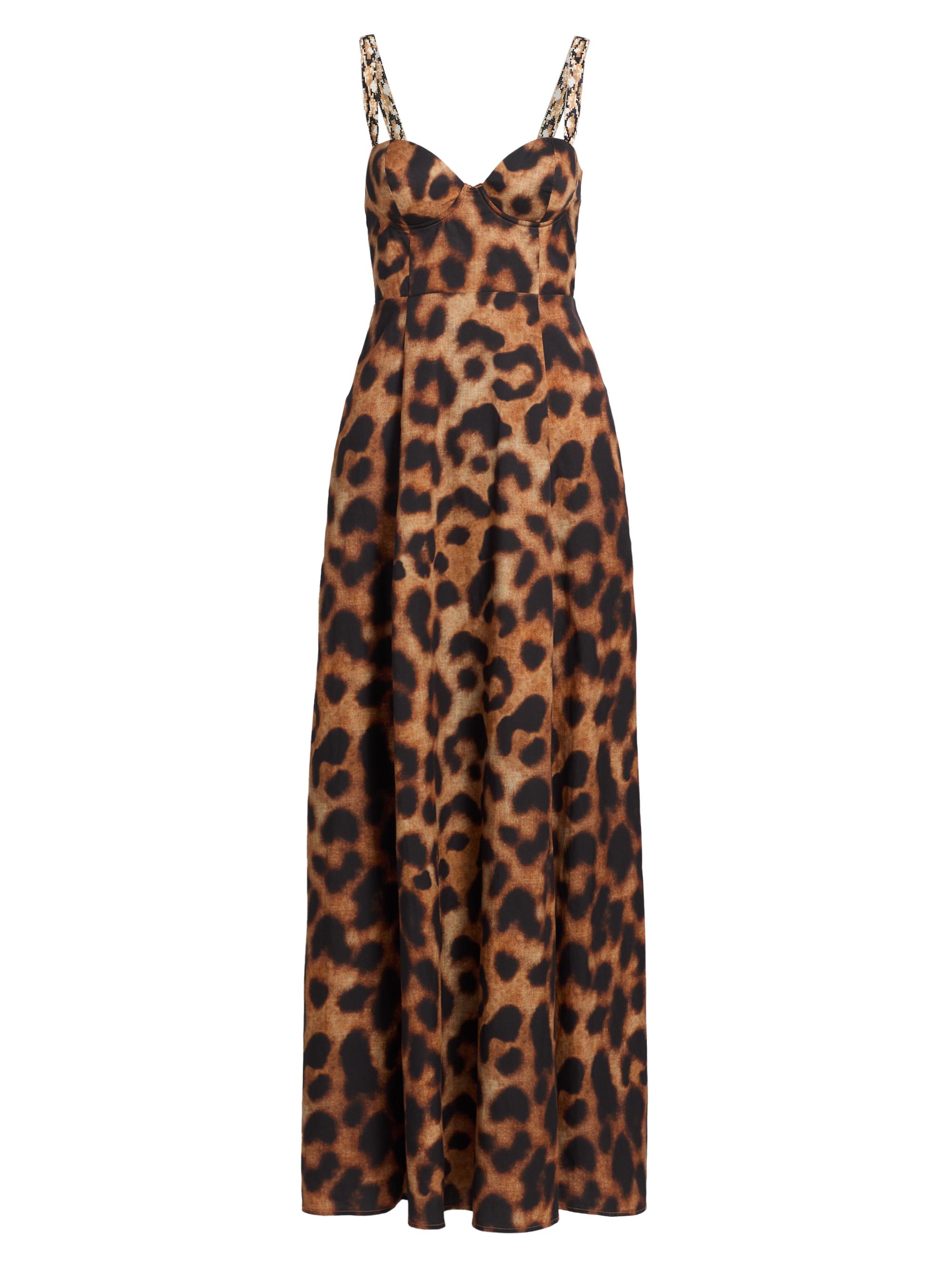 L'AGENCE Women's Sutton Leopard Bustier Gown - Tan Black Large Leopard
