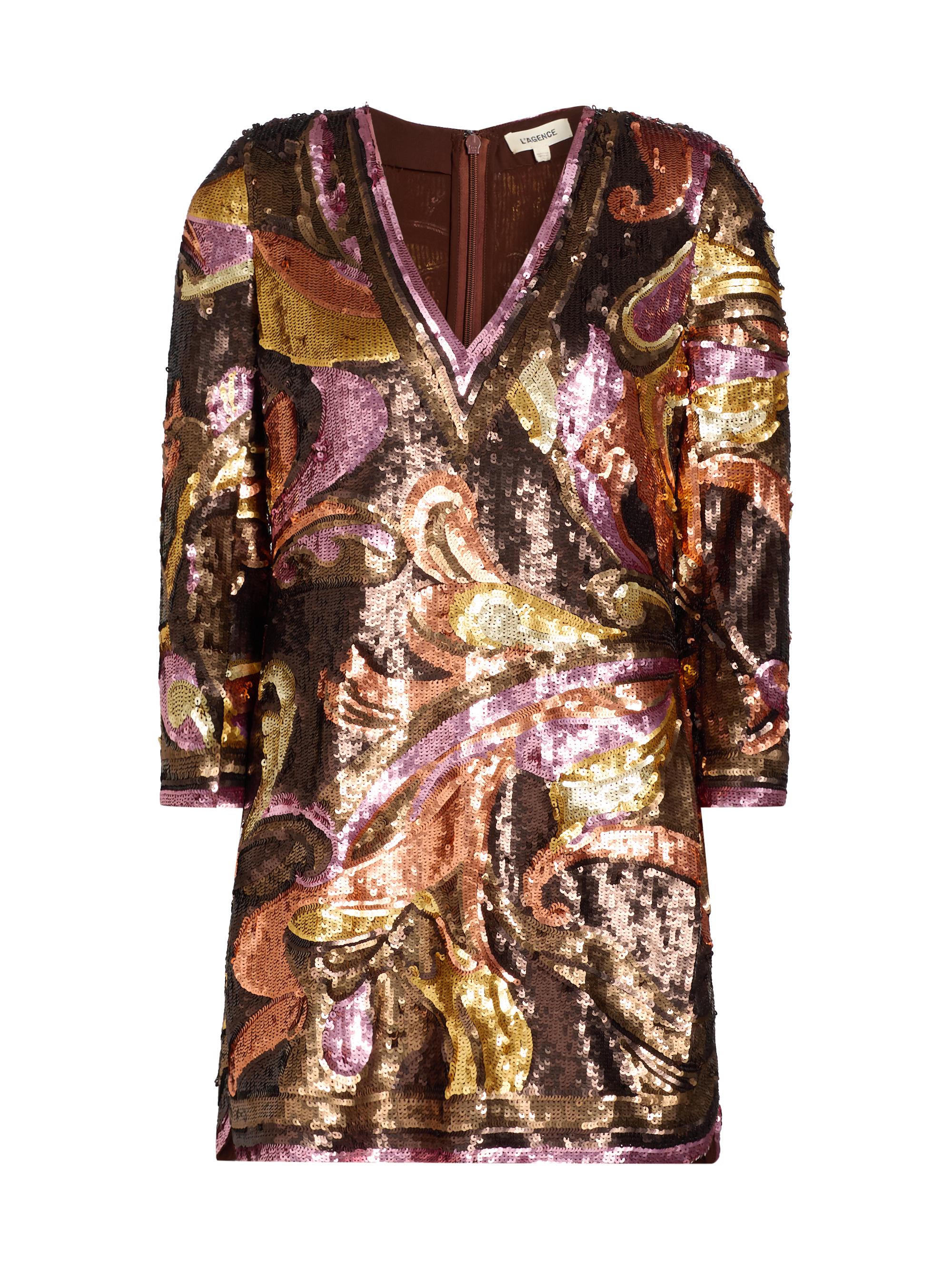 【sachiken】 L'AGENCE Octavia Sequined V-Neck Shift Minidress | Saks Fifth Avenue