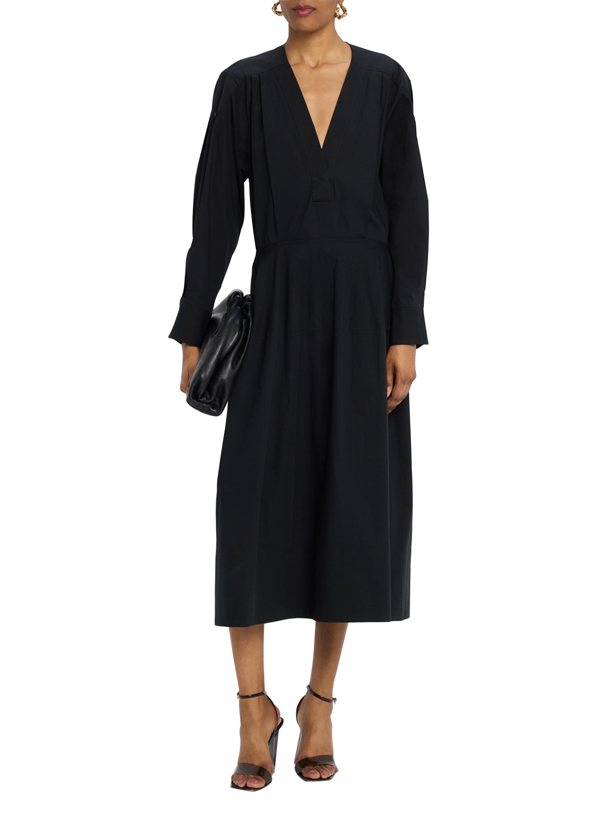 black tunic dress long sleeve Yumi Black Velvet Tunic Dress with Pleated Balloon Sleeves And Tie Back