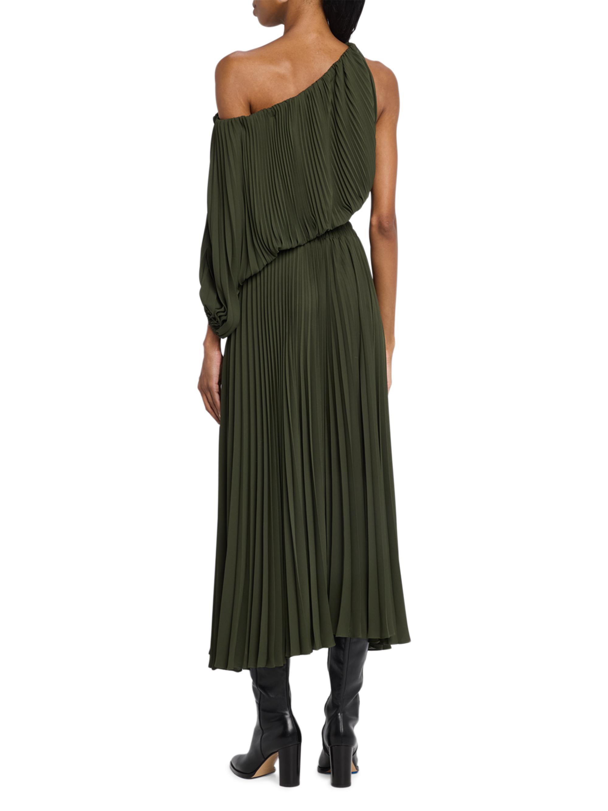 dark green pleated midi dress Plissé Midi Dress