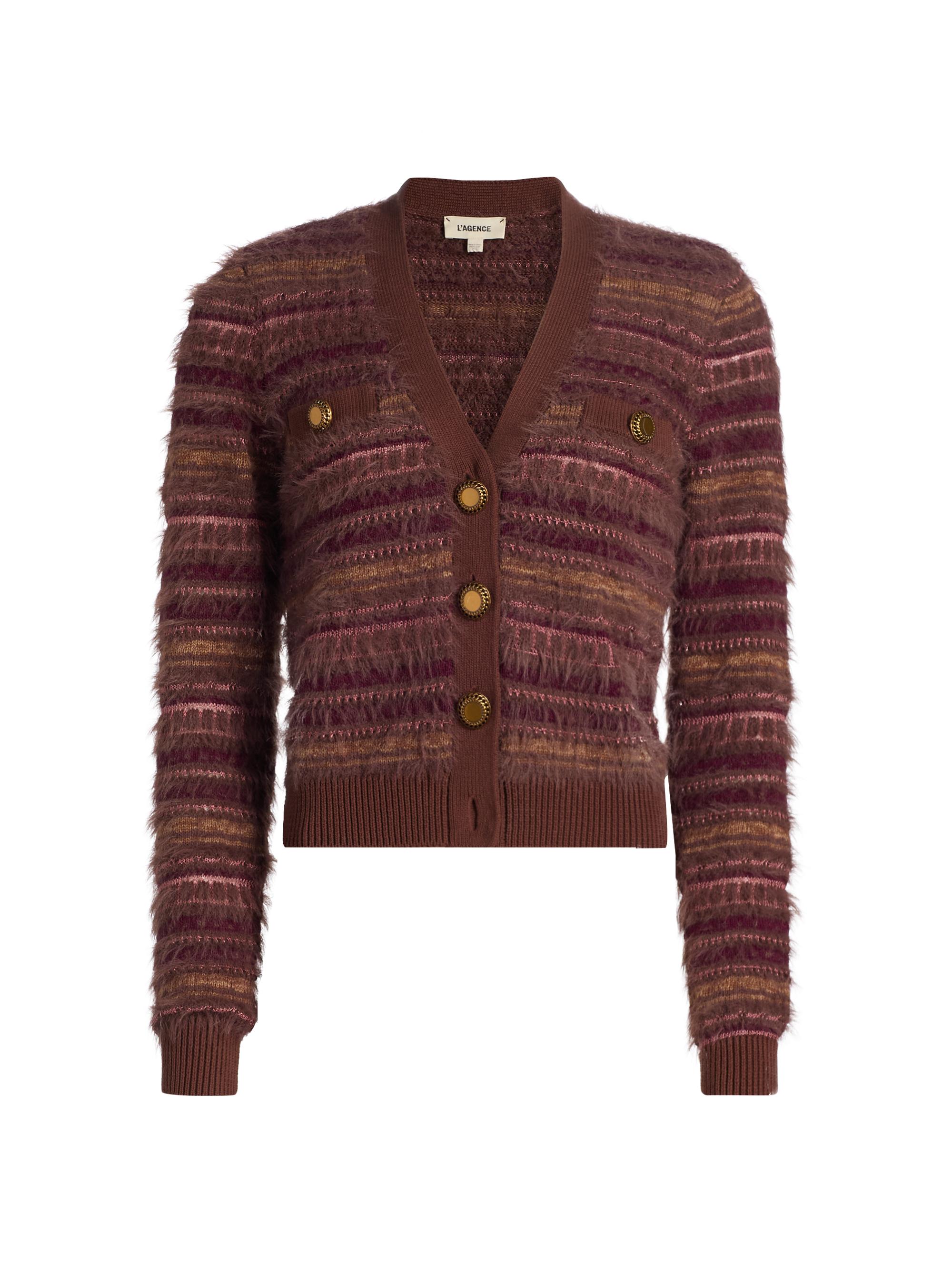 L'AGENCE Ariadne Striped V-Neck Cardigan | Saks Fifth Avenue