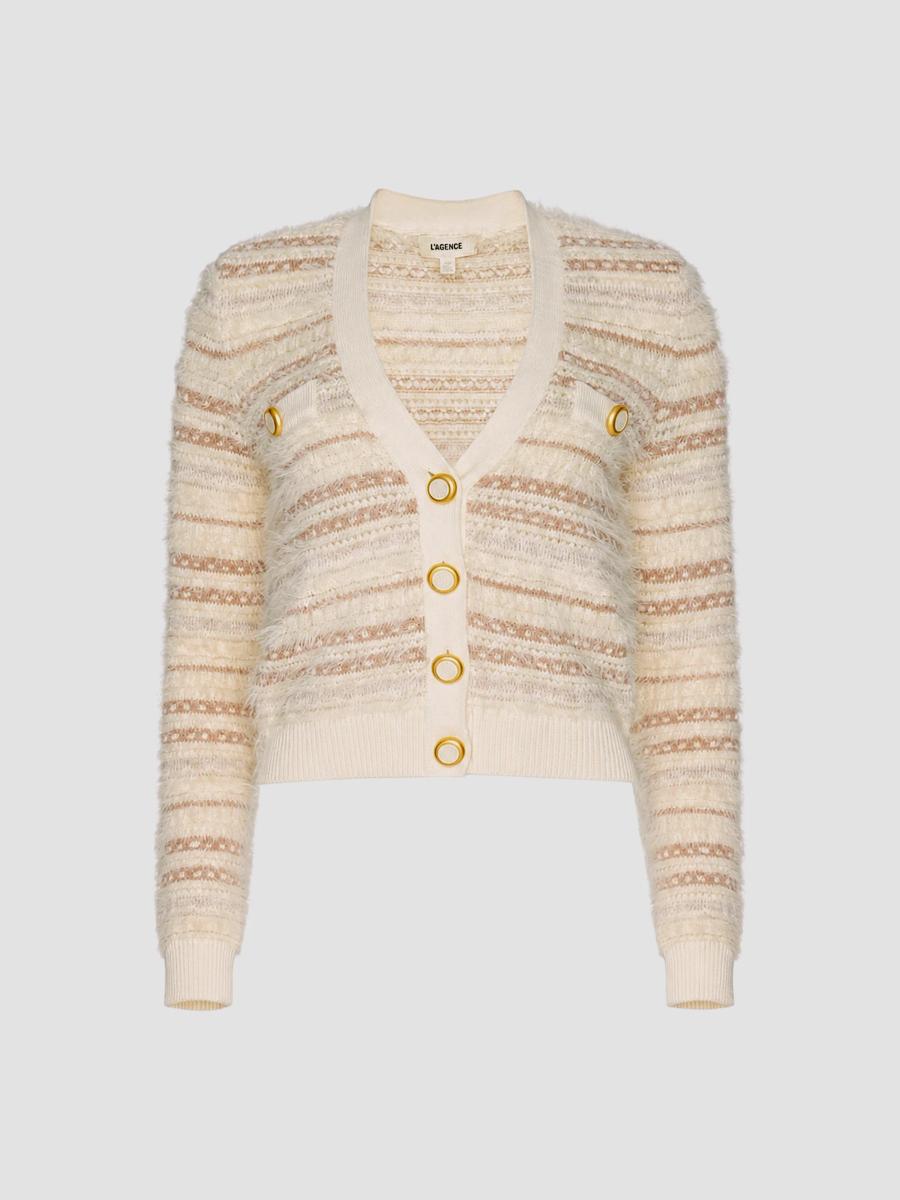 L'agence Women's Ariadne Striped V-neck Cardigan In Ecru Natural Multi