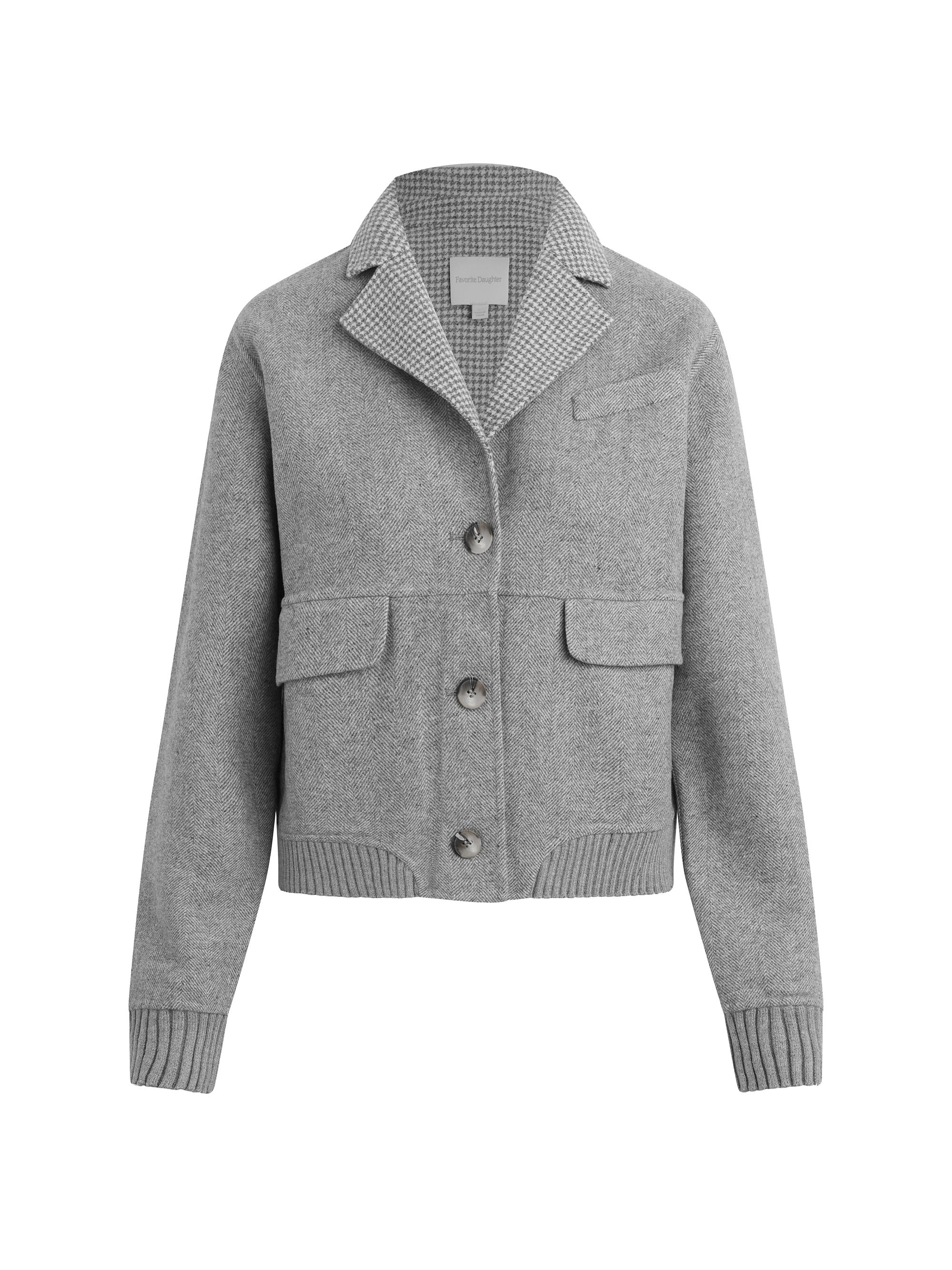 Favorite Daughter Women's The City Bomber Jacket - Grey Houndstooth