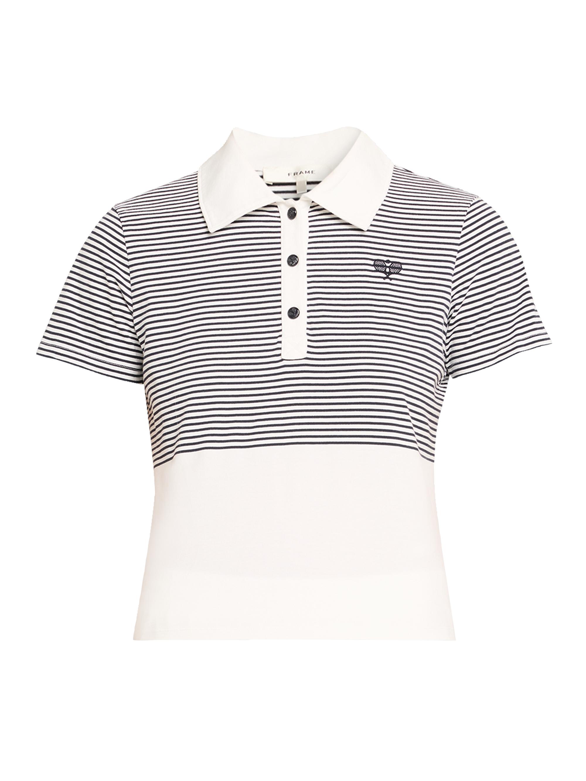 Frame Women's The Tennis Striped Cotton Polo Shirt - White Pattern