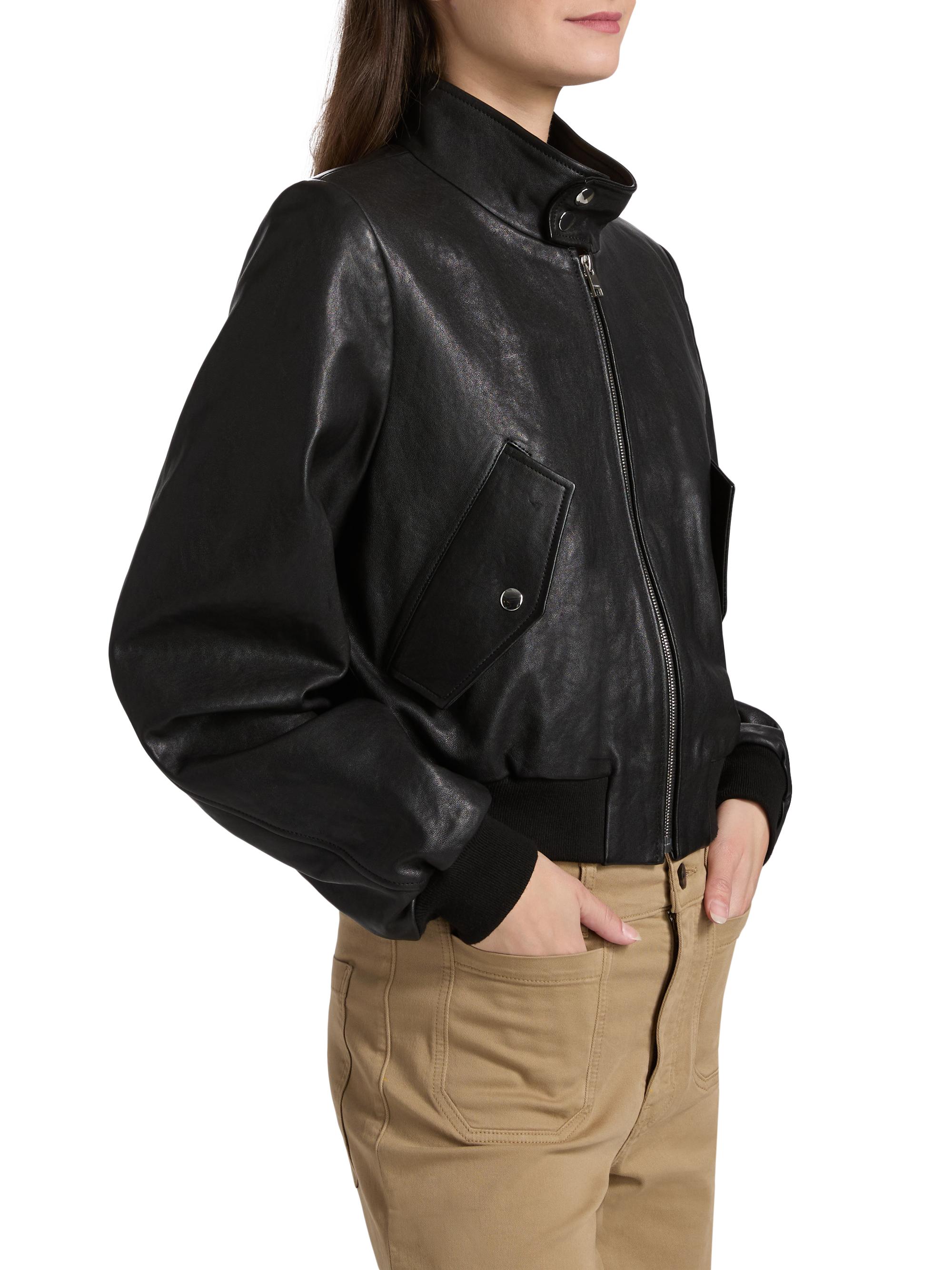 FRAME Women's Harrington Leather Bomber Jacket - Black - detail view in Black