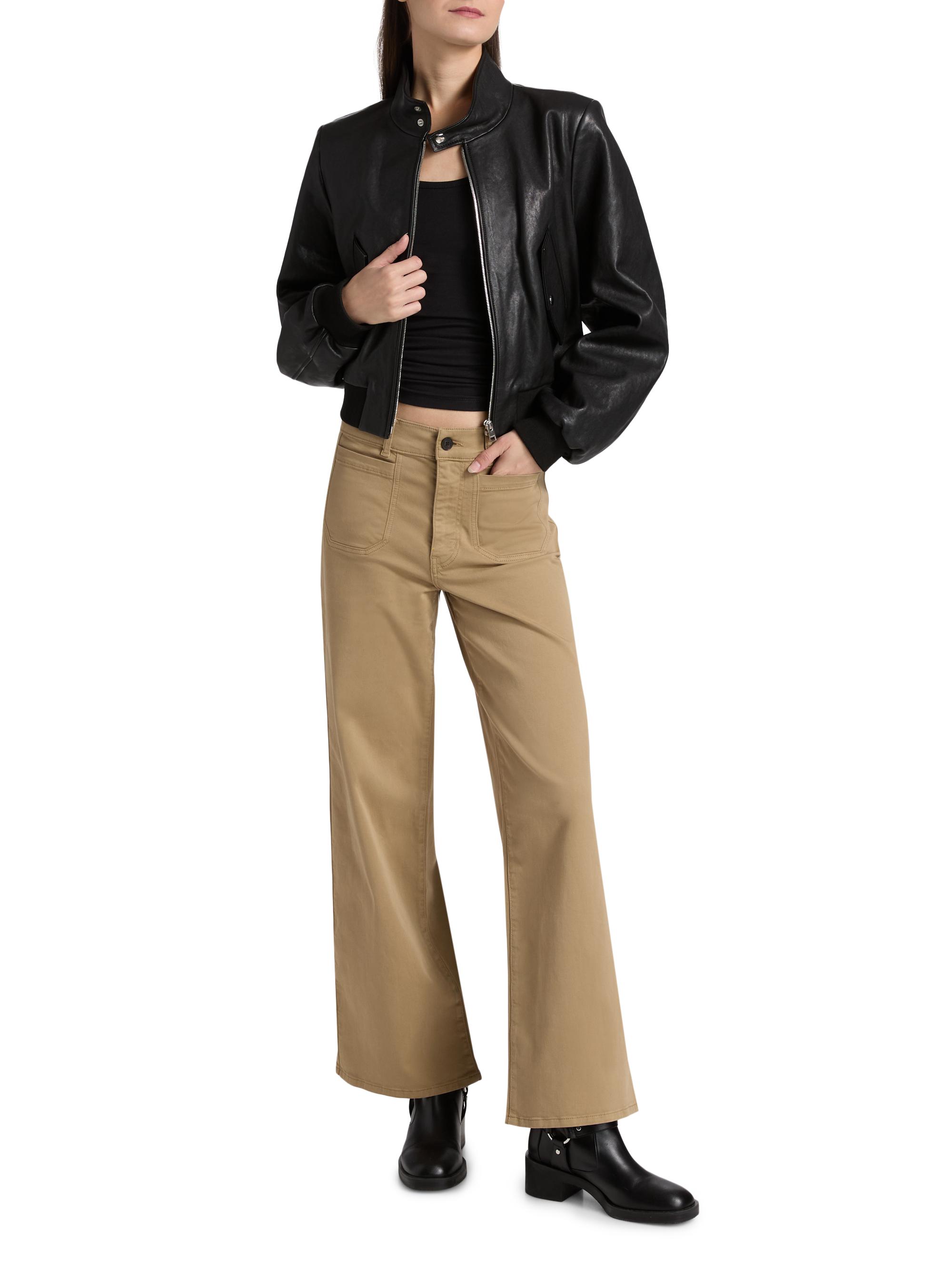 FRAME Women's Harrington Leather Bomber Jacket - Black - back view in Black