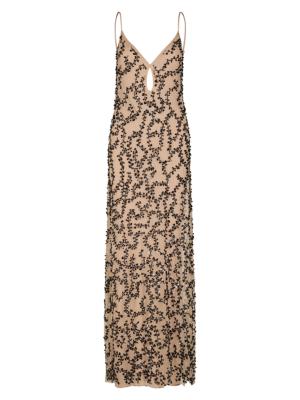 golden goose embroidered sleeveless maxi dress Gold High Neck Sleeveless Embellished Gown