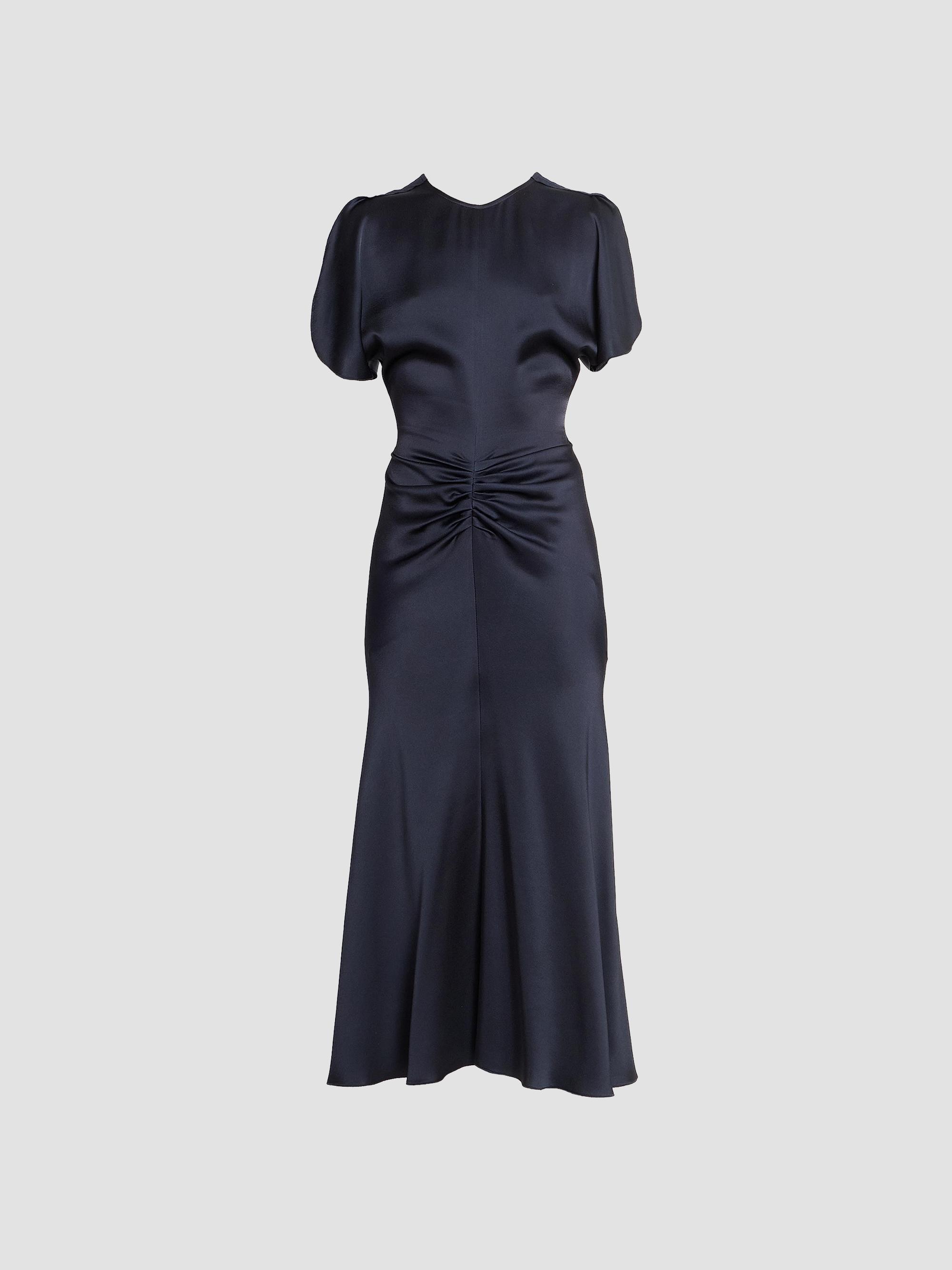 victoria beckham ruched midi dress Victoria Beckham Ruched short-sleeve Midi Dress | Purple
