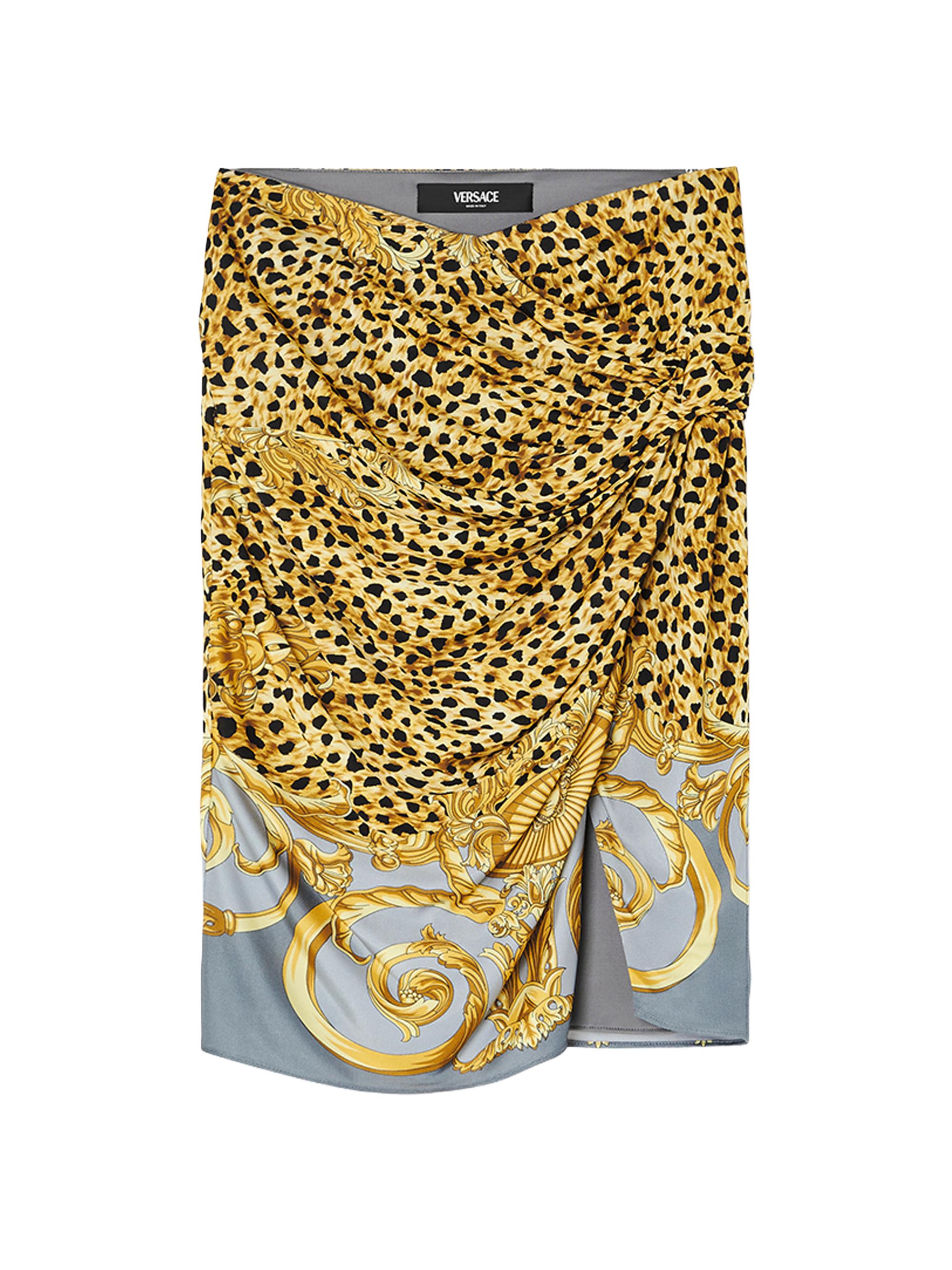 Versace Women's Cheetah Foulard Draped Skirt - Light Grey Elephant Grey