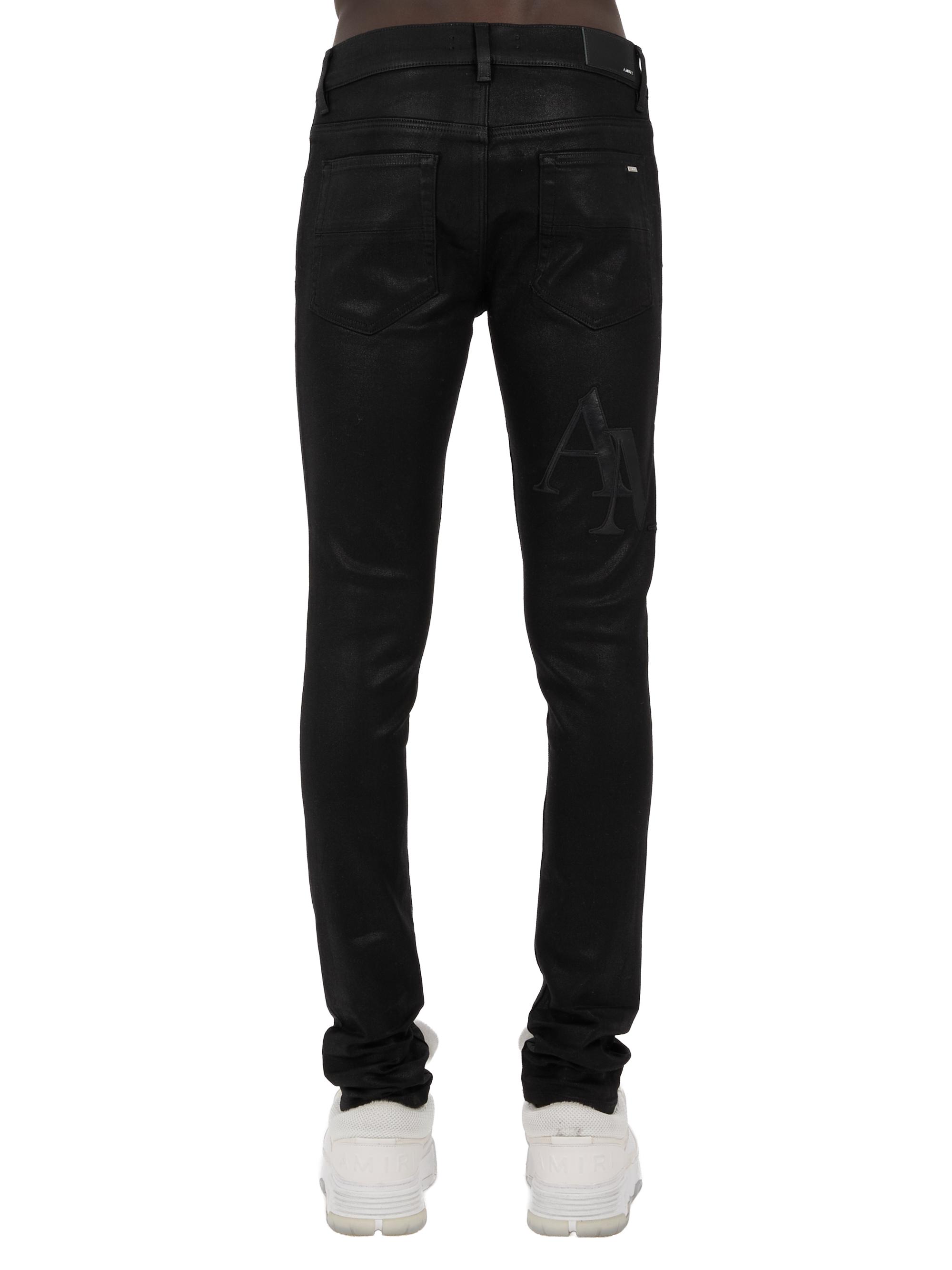 Staggered Logo Waxed Skinny Jeans