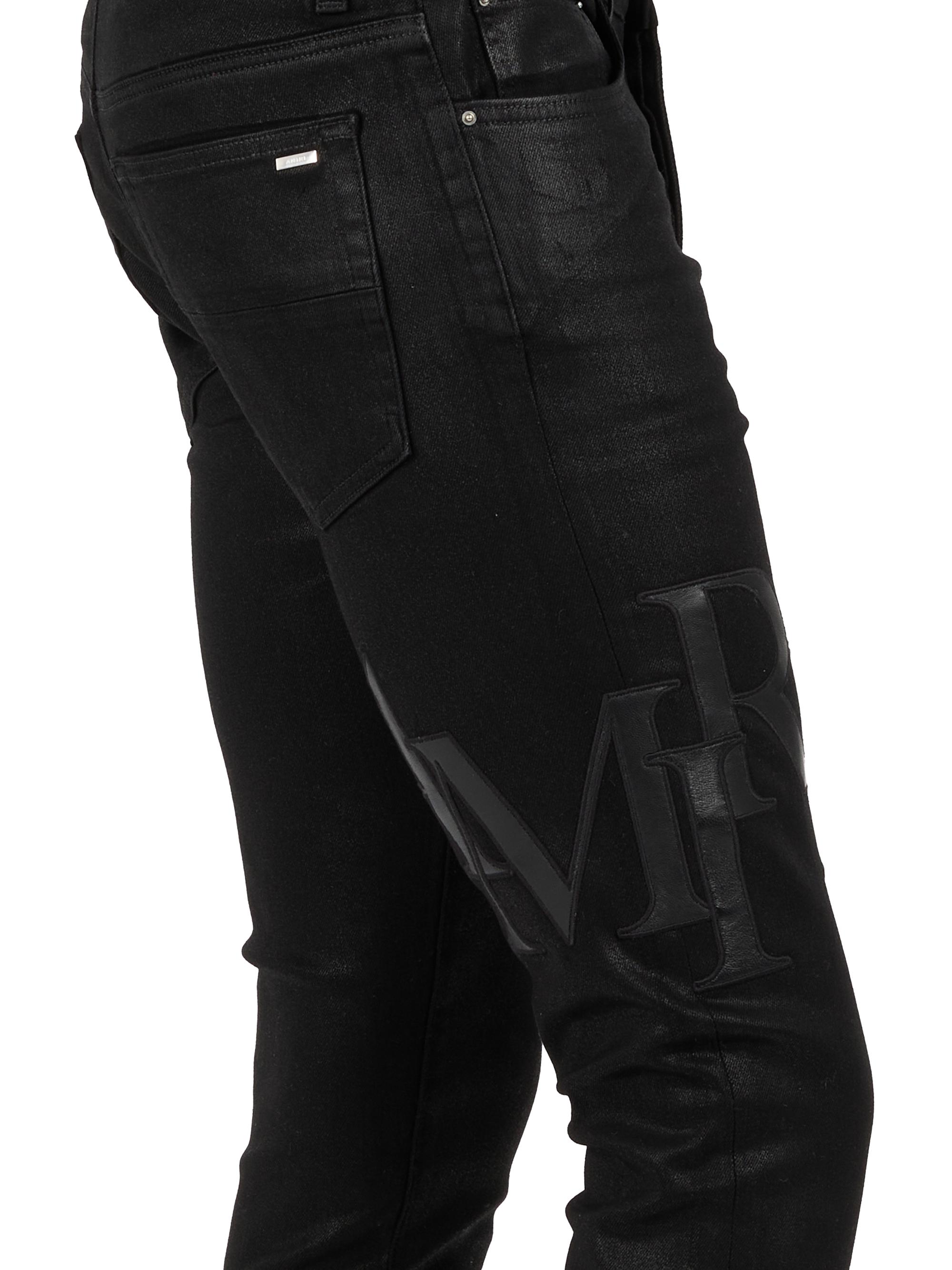 Staggered Logo Waxed Skinny Jeans