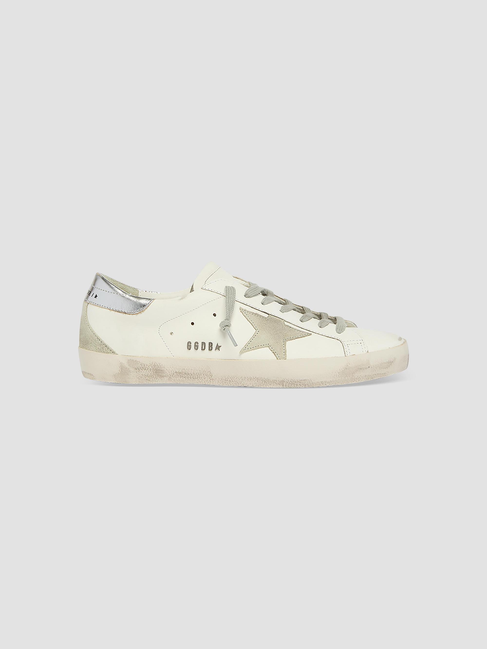 Golden Goose Men's Super-Star Logo Leather Low-Top Sneakers - White Silver | Thumbnail 7