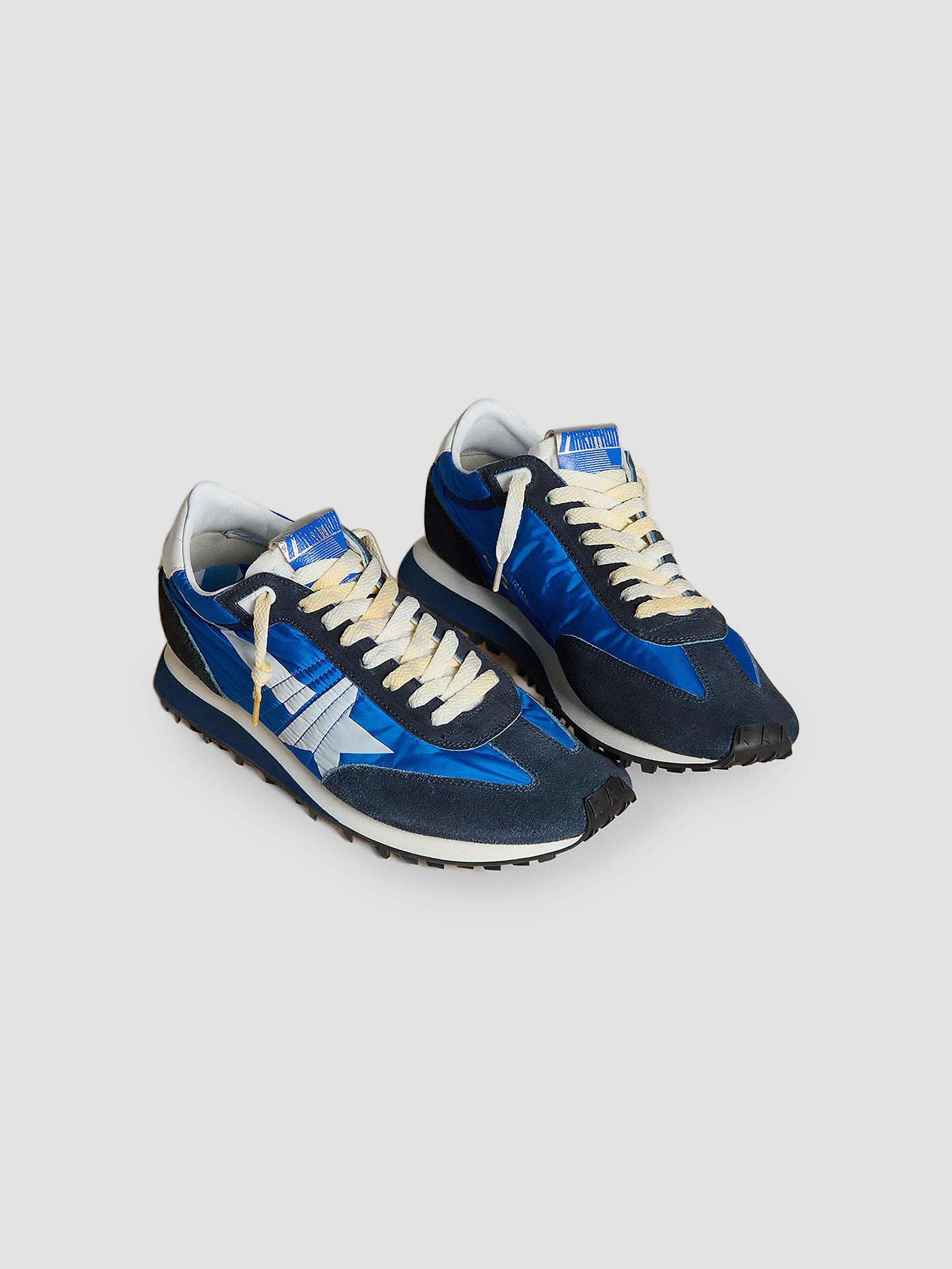 Golden Goose Men's Marathon Textile & Suede Low-Top Running Sneakers - Royal Blue Dark | Thumbnail 2