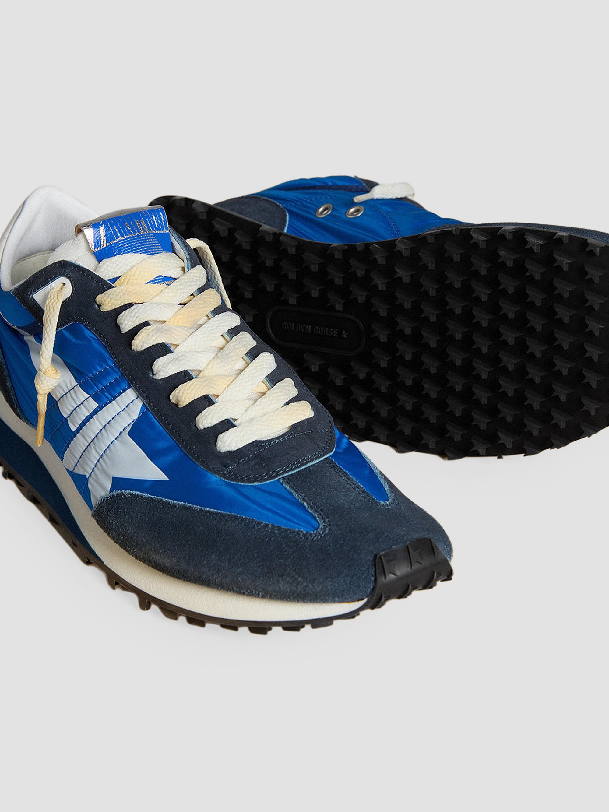 Golden Goose Men's Marathon Textile & Suede Low-Top Running Sneakers - Royal Blue Dark | Thumbnail 4