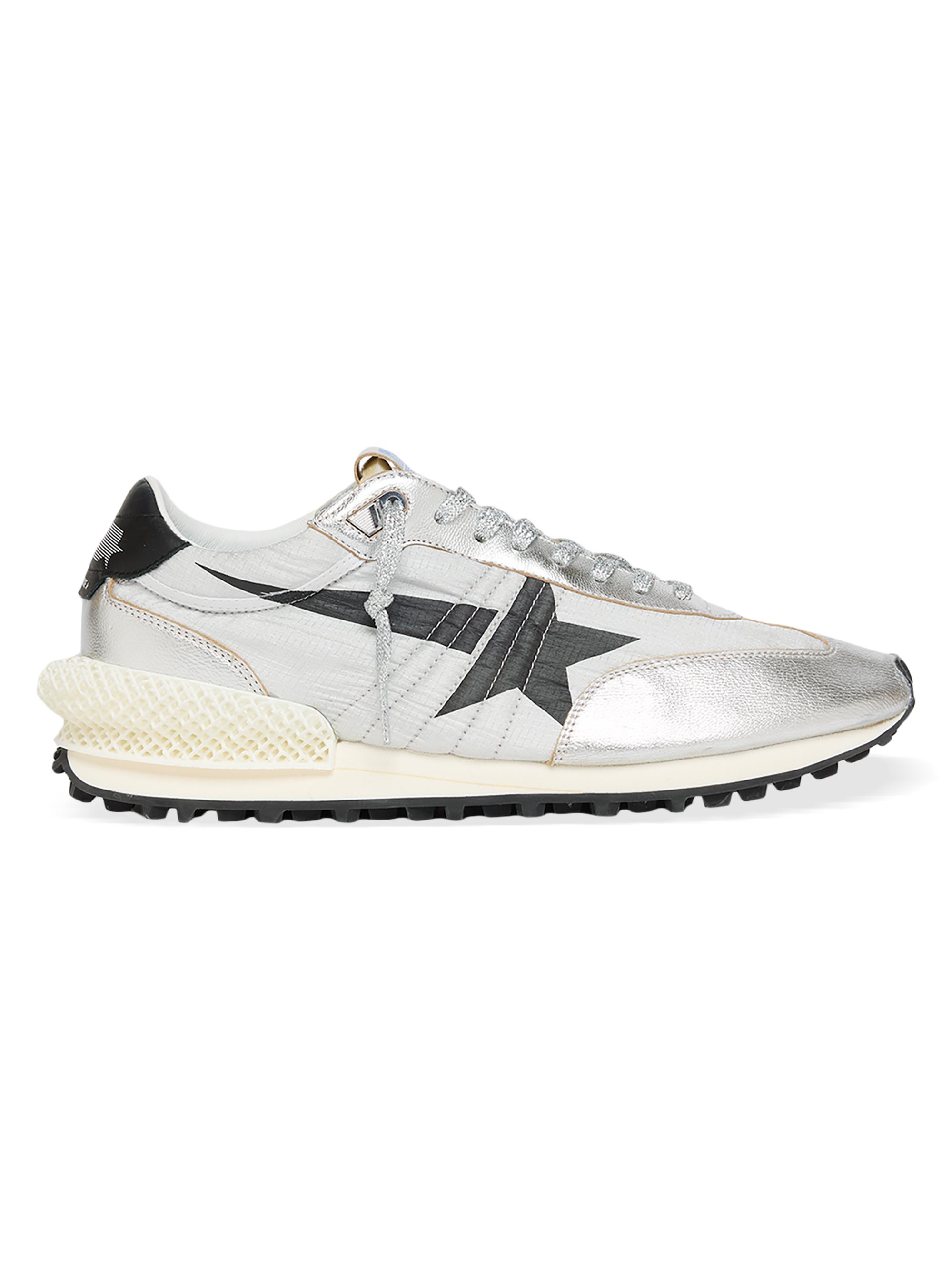 Golden Goose Men's Marathon Nylon & Leather Low-Top Sneakers - Silver Black