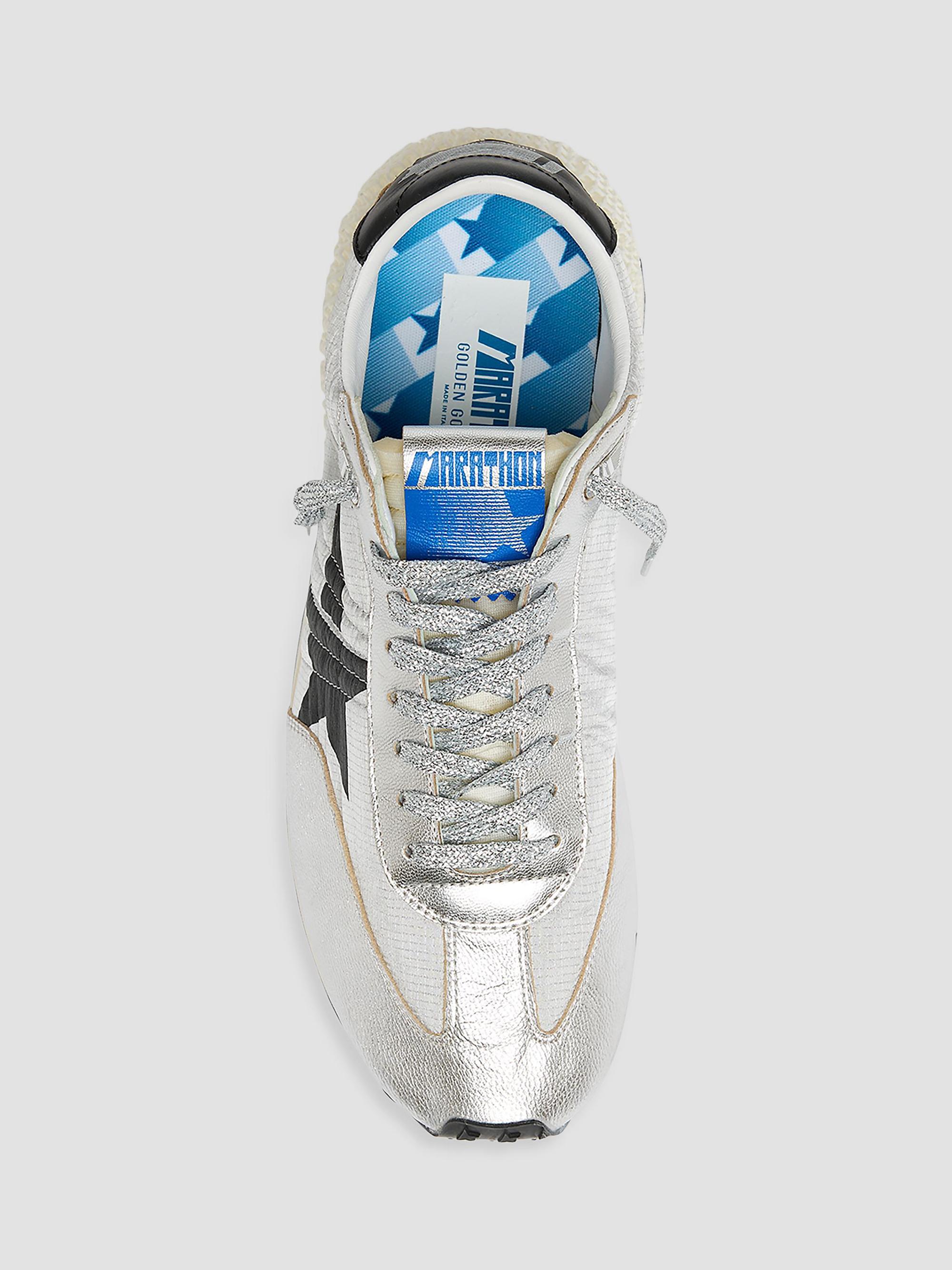 Golden Goose Men's Marathon Nylon & Leather Low-Top Sneakers - Silver Black | Thumbnail 6