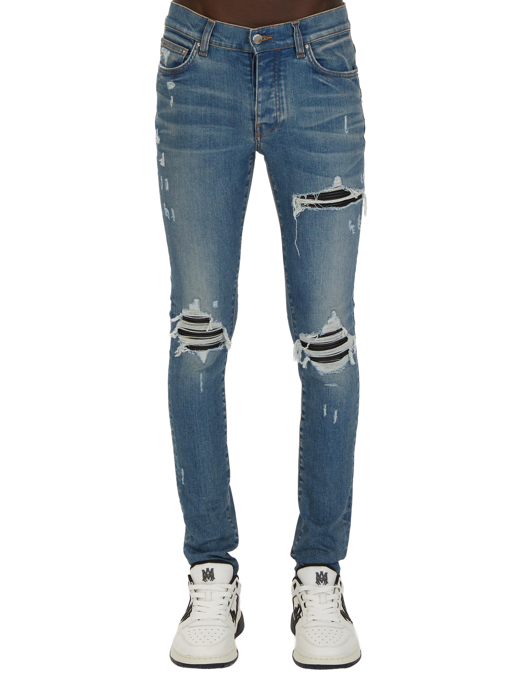 Amiri Men's Mx1 Distressed Denim Mid-Rise Skinny Jeans - Dark Indigo