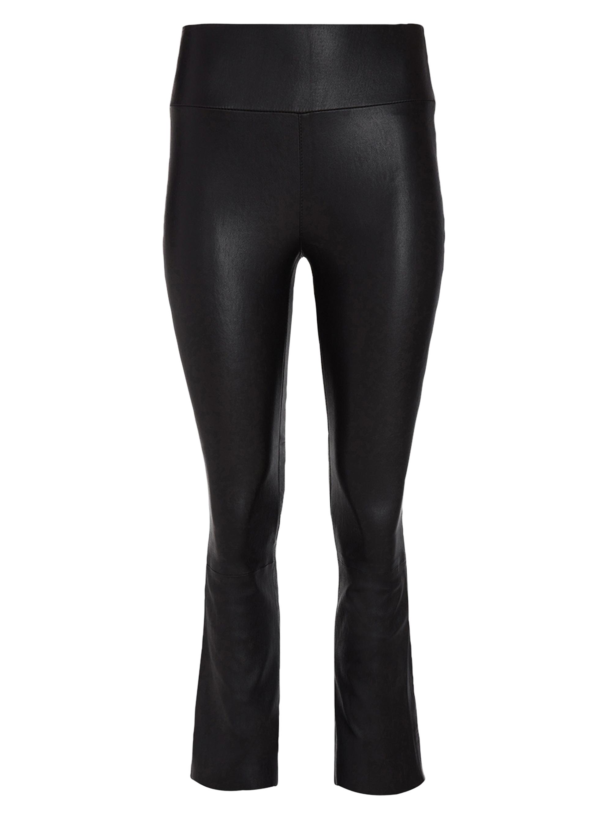 SPRWMN Women's Leather High-Rise Crop Flare Leggings - Black