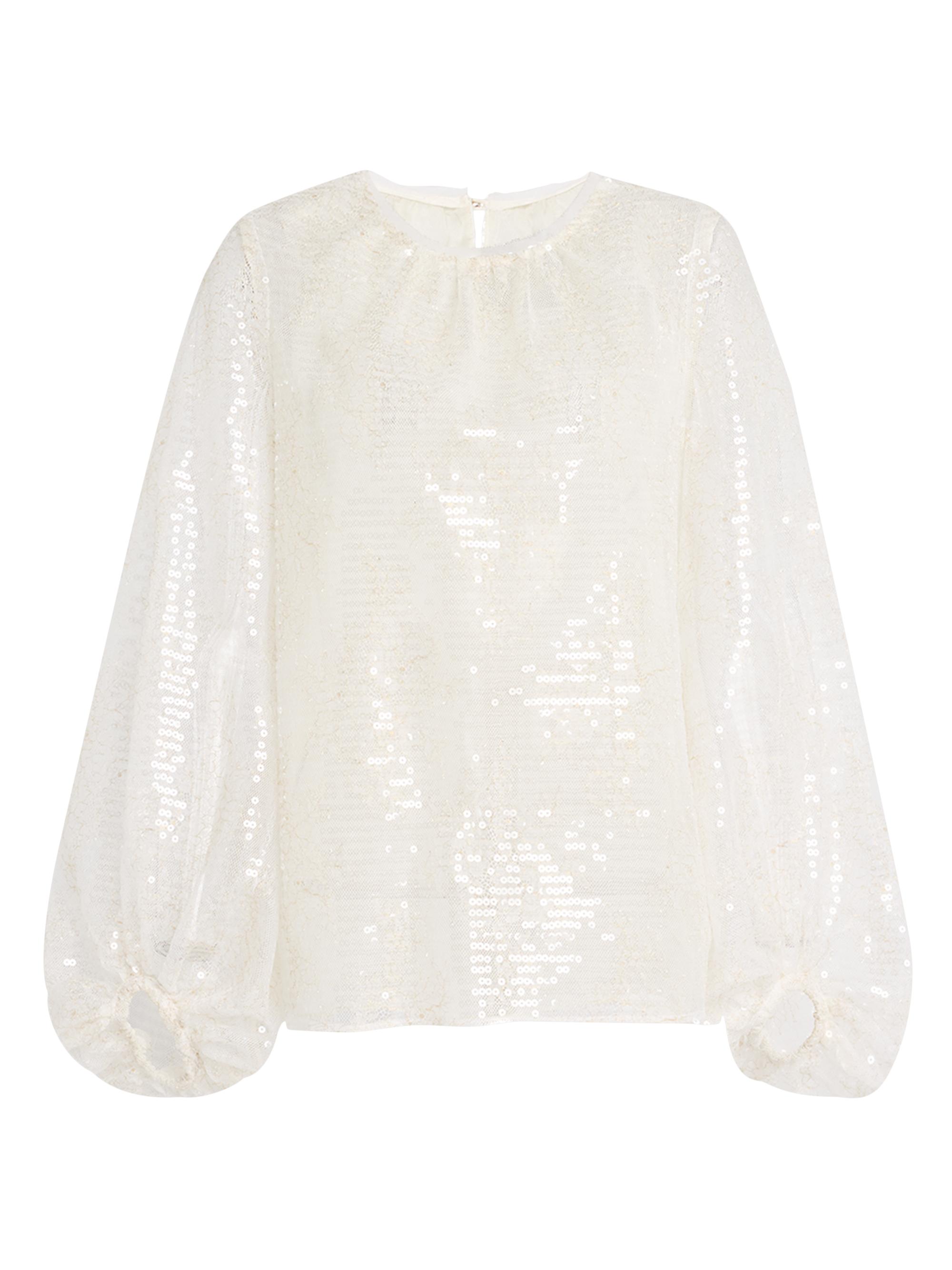 Le Superbe Women's Femme Sequined Long-Sleeve Blouse - White