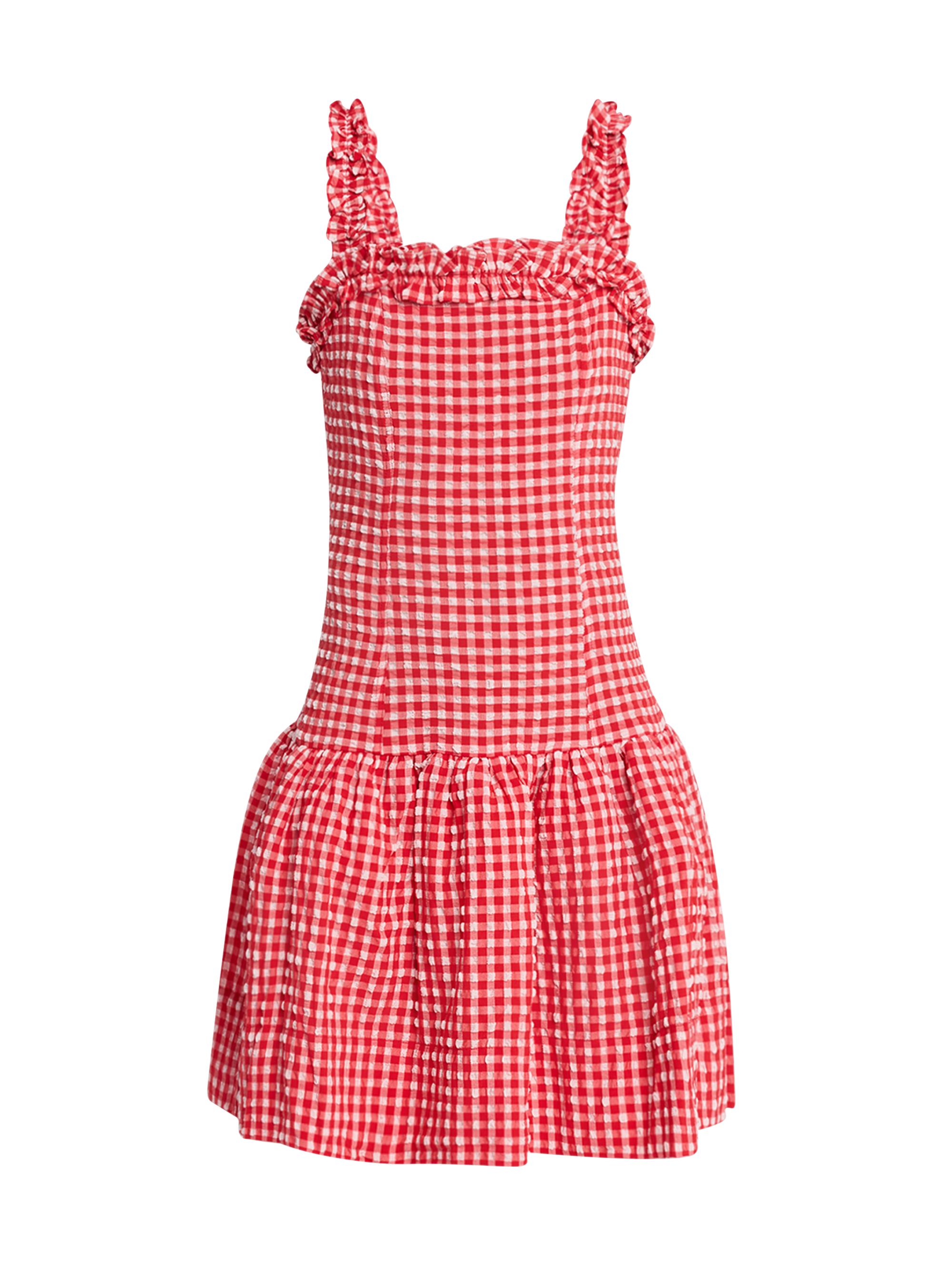 Ganni Women's Ruffled Gingham Seersucker Minidress - Red
