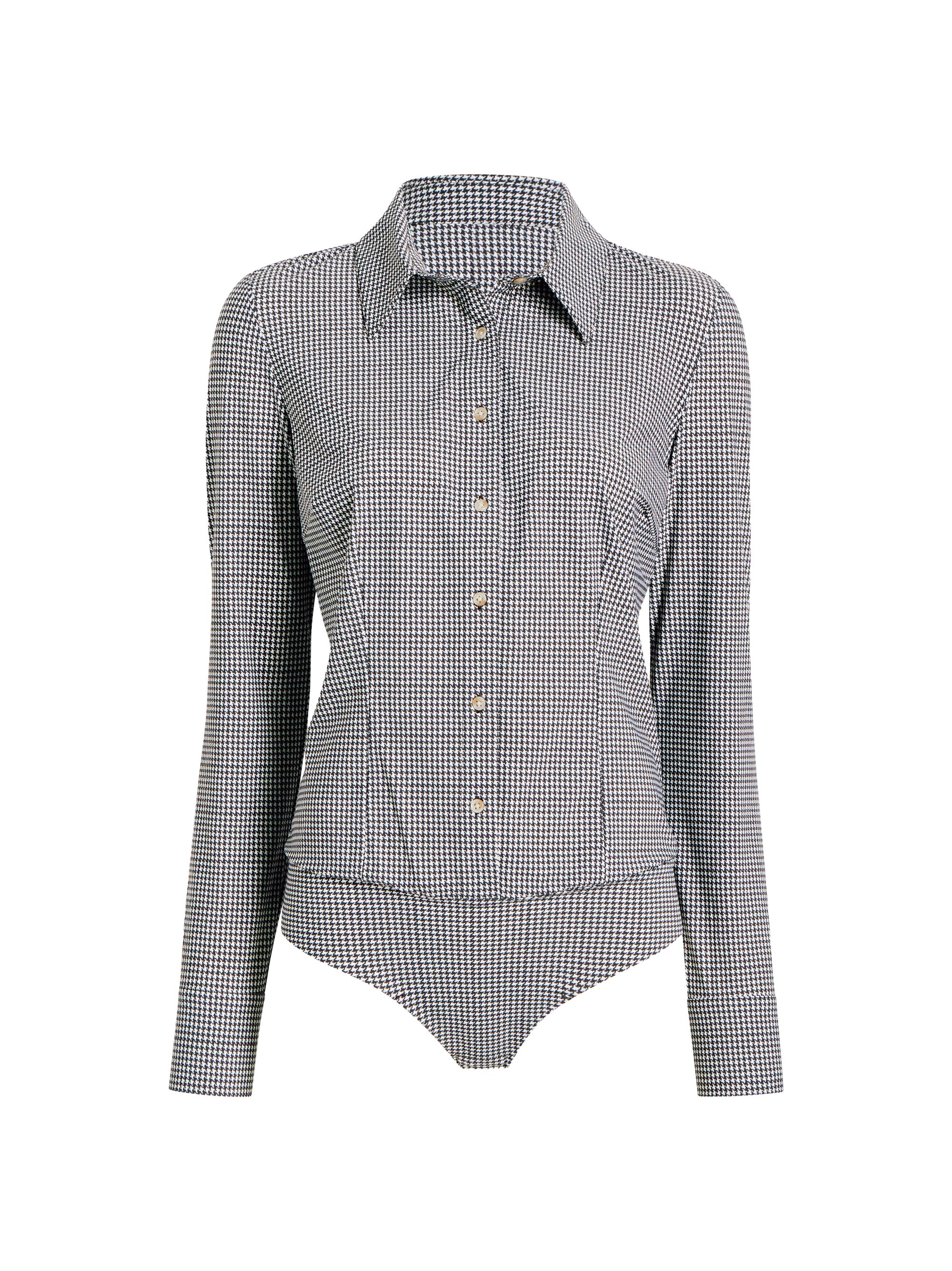 Commando Women's Houndstooth Button-Front Bodysuit - Houndstooth Espresso - Women's Clothing