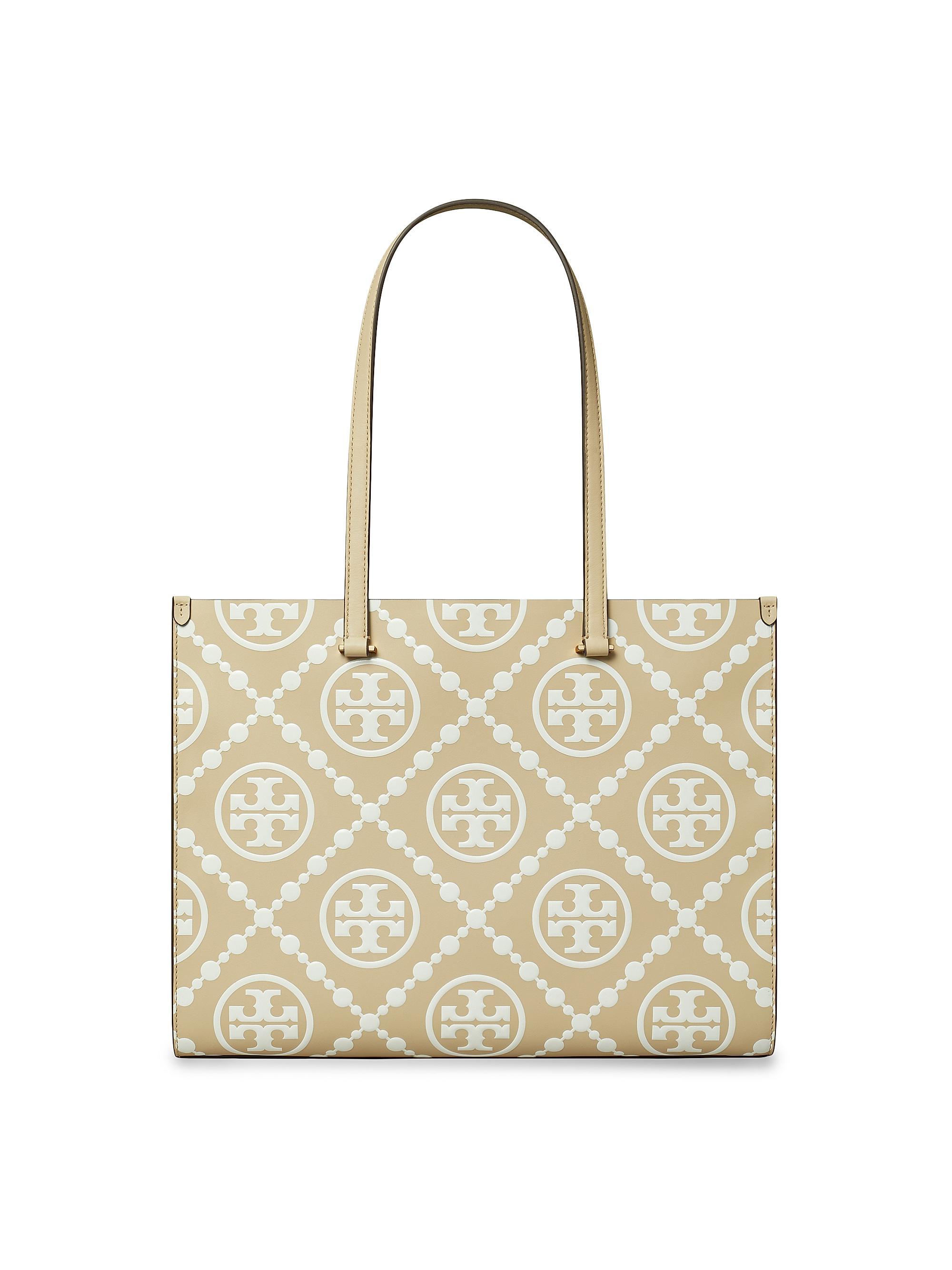Tory Burch Women's T Monogram Embossed Leather Tote Bag - Beige