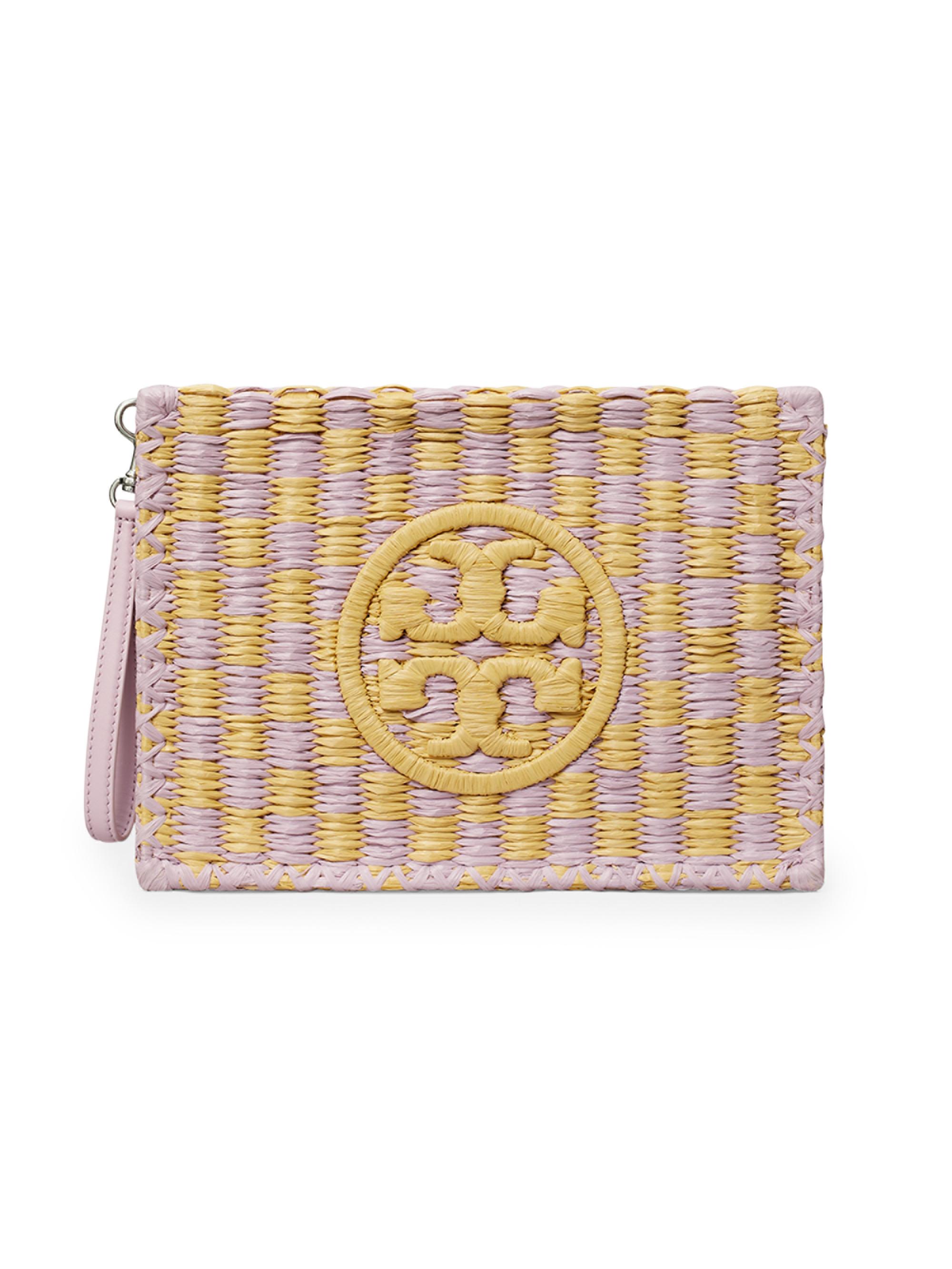 Tory Burch Women's Ella Two-Tone Logo Straw Wristlet Pouch - Light Purple