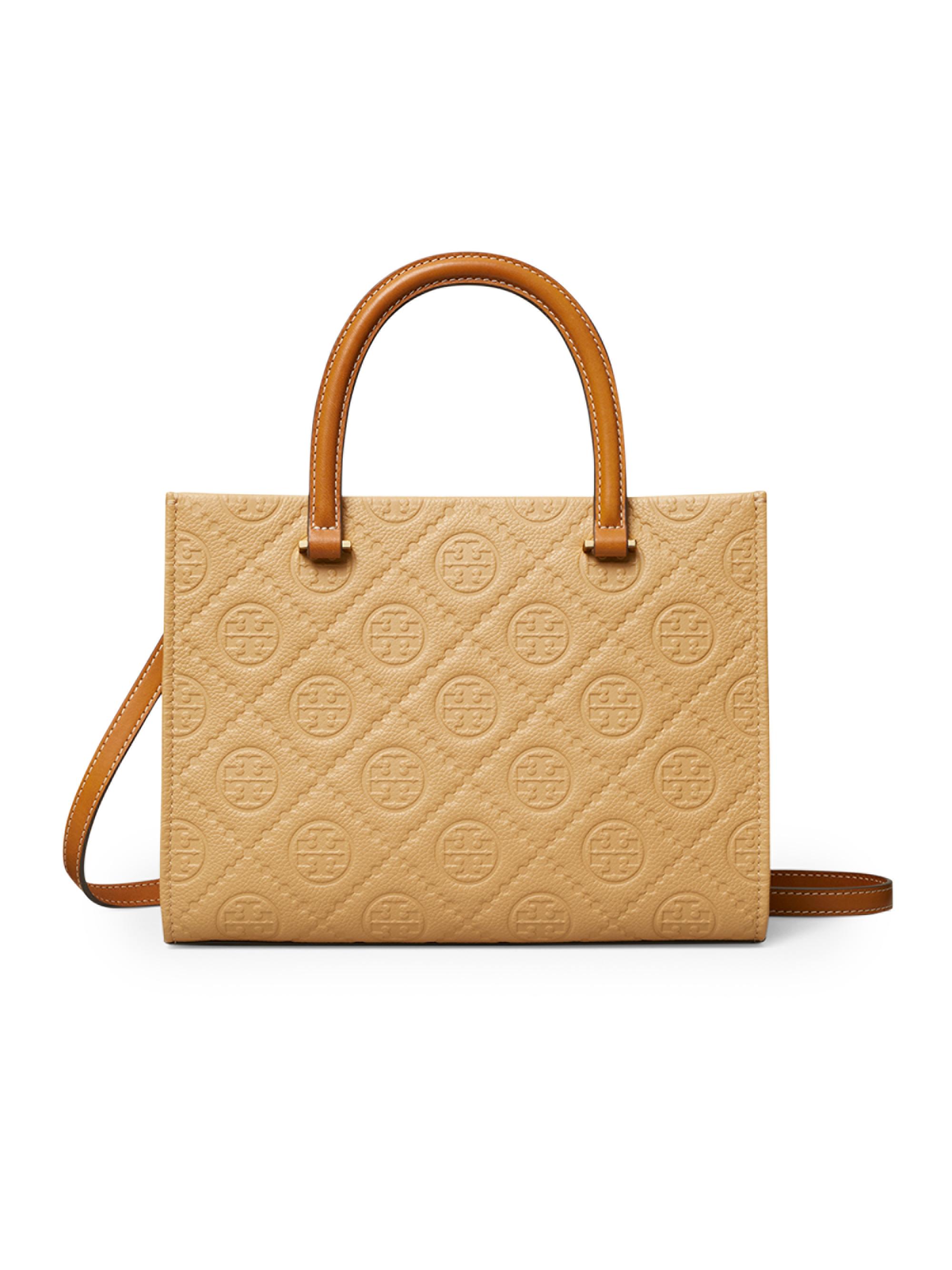 Tory Burch Women's T-Monogram Pebbled Leather Tote Bag - Tan