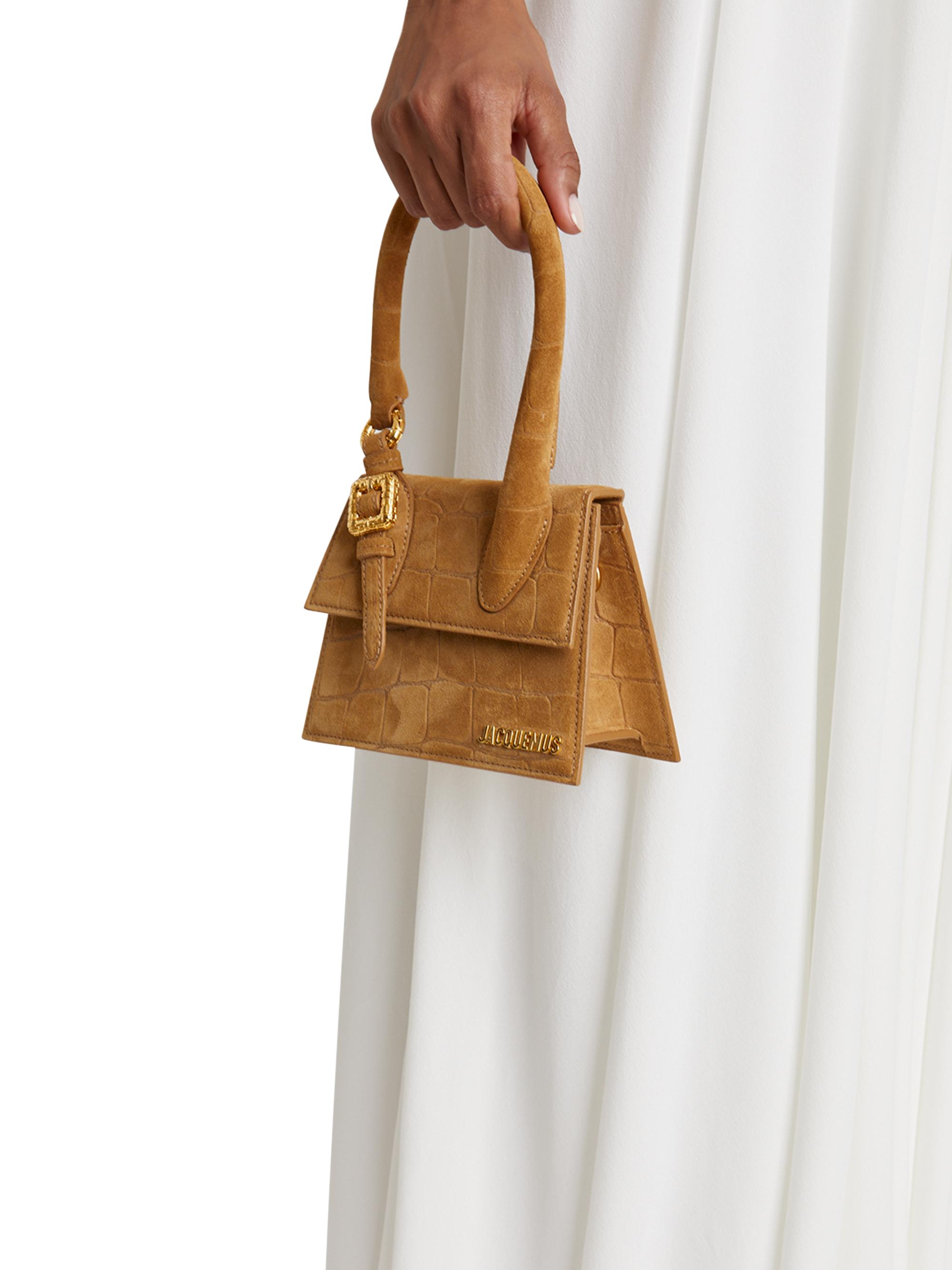 Jacquemus Le Chiquito Moyen Croc-Embossed Suede Top-Handle Bag
