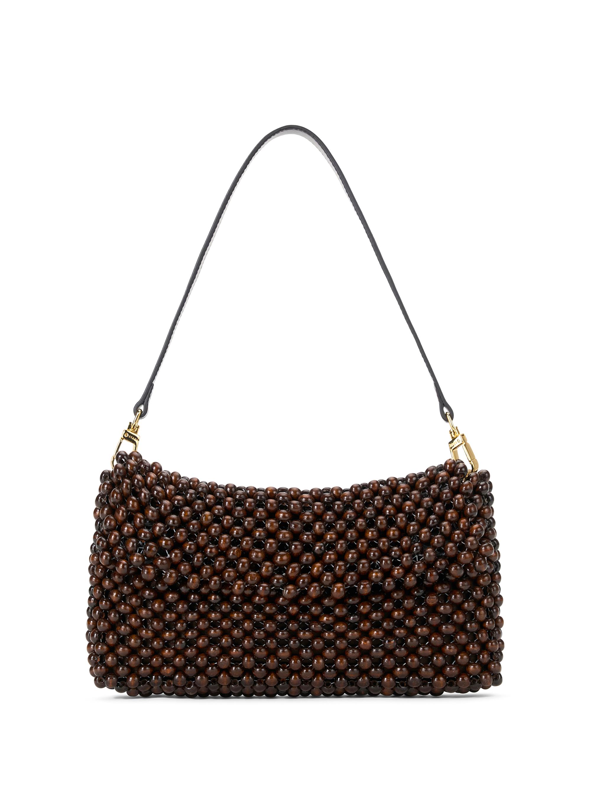 Staud Women's Timmy Beaded Wood Shoulder Bag - Dark Brown