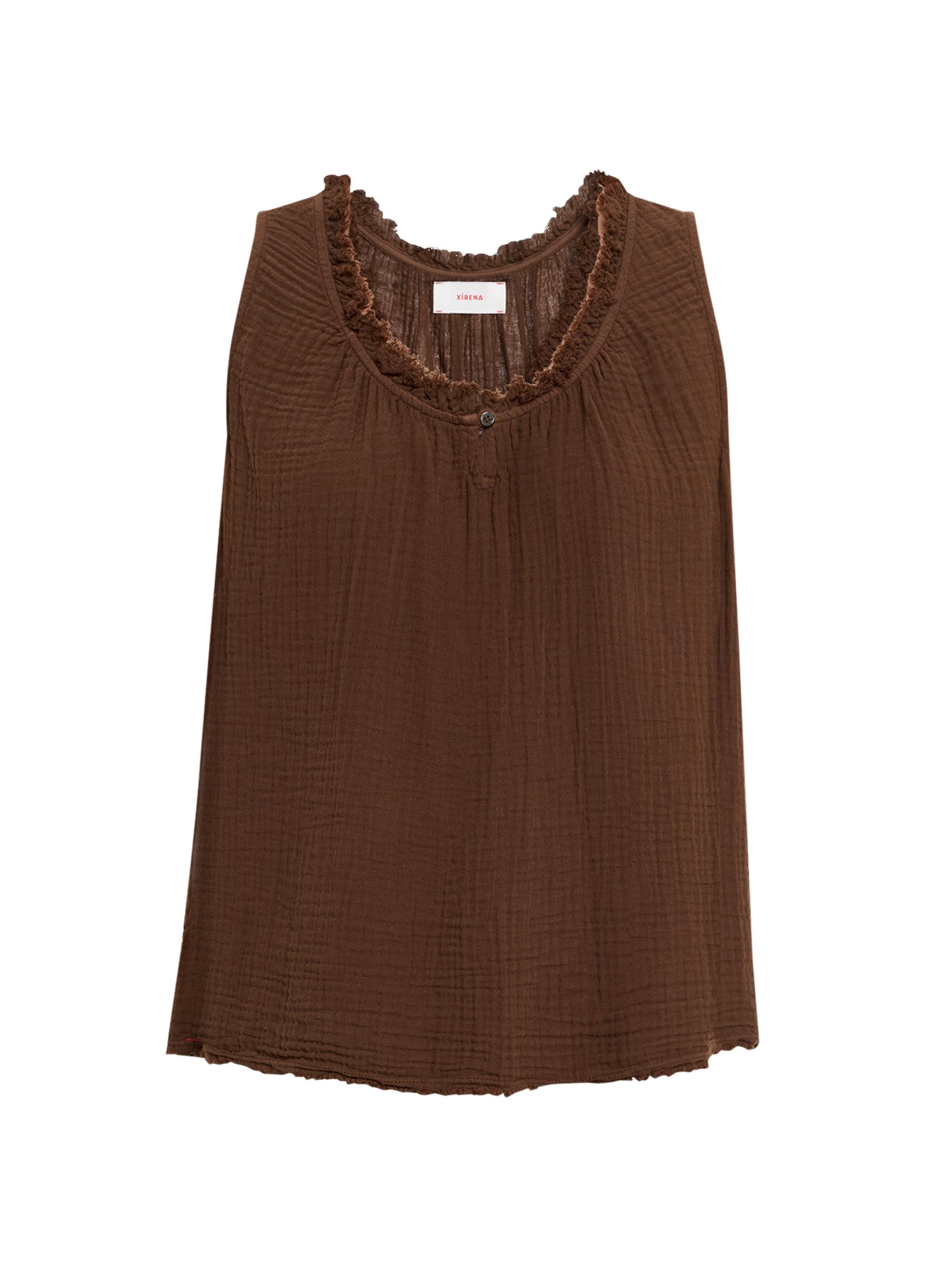 XÍRENA Women's Rosie Ruffle-Trim Cotton Gauze Top - Brown