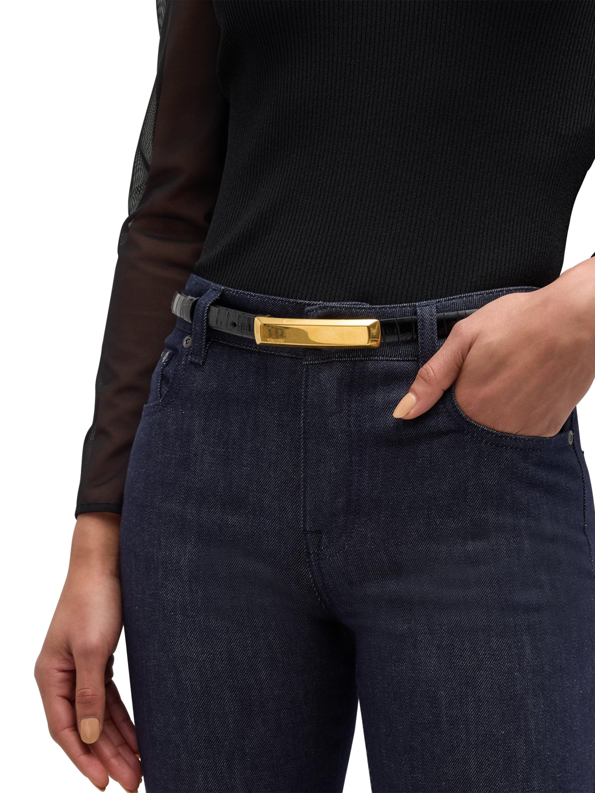 TOM FORD Croc-Embossed Leather Skinny Belt | Saks Fifth Avenue display picture 3