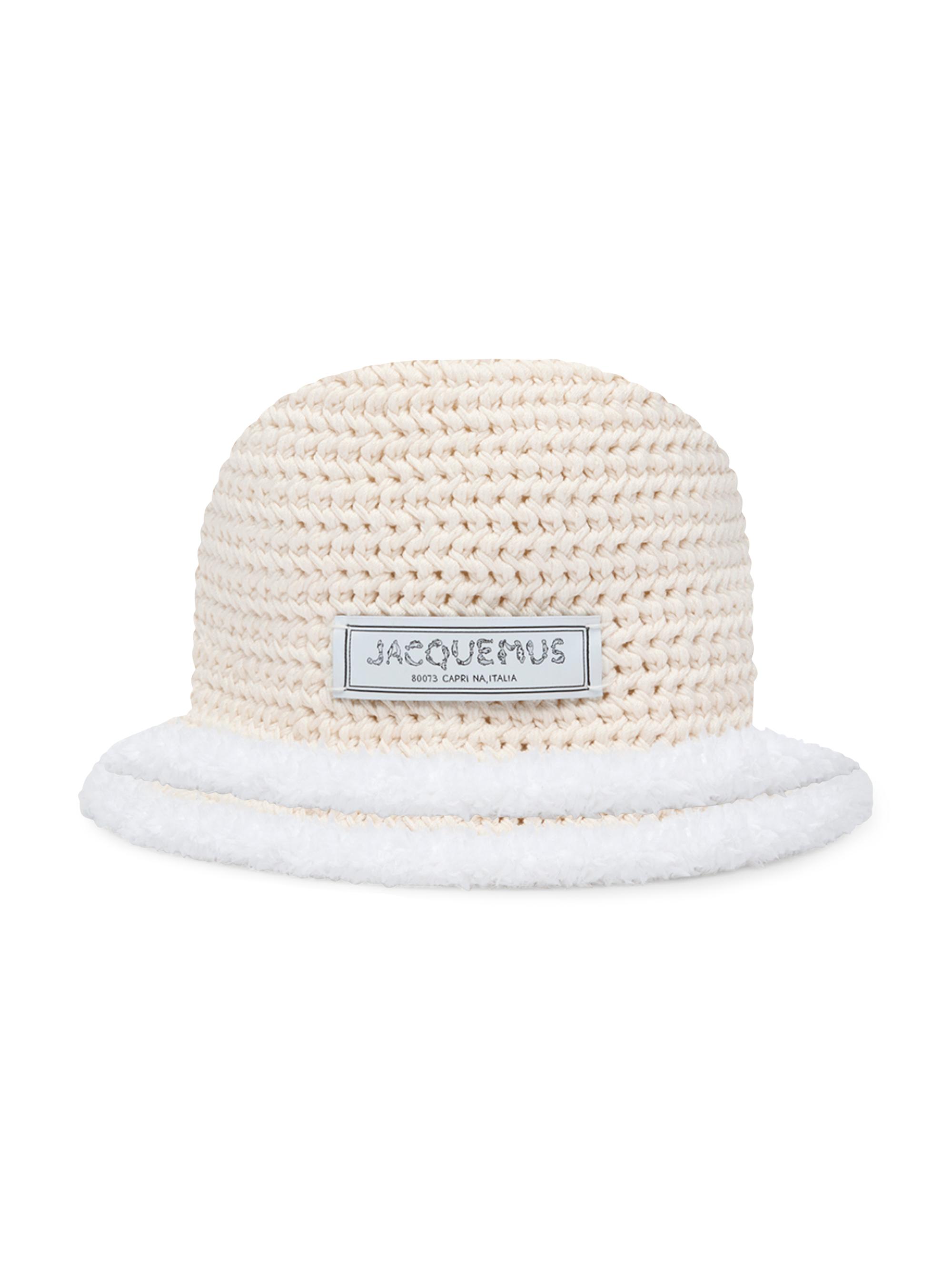 Jacquemus Women's Le Bob Bordino Faux-Shearling Trim Cotton Bucket Hat - White