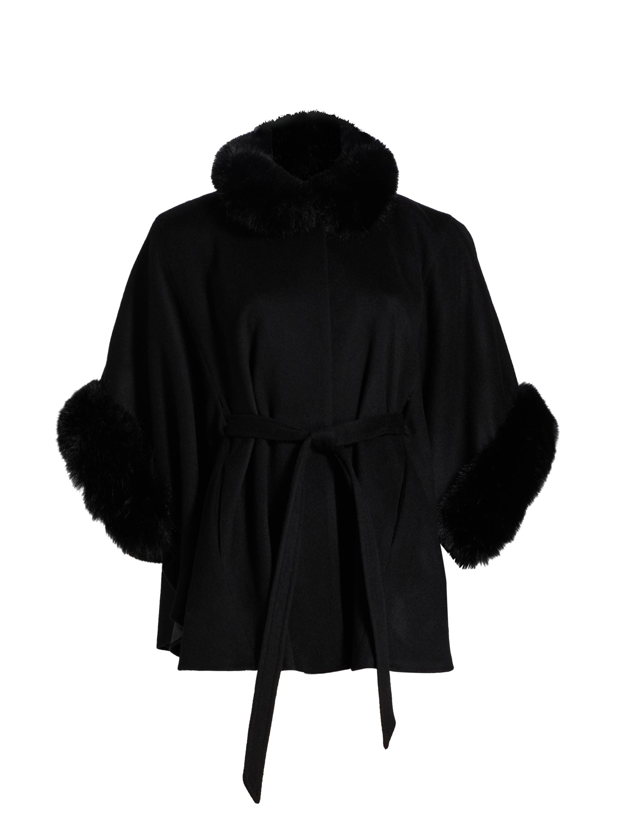 Sofia Cashmere Women's Faux-Fur Cashmere Belted Cape - Black